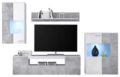 Mobilier camera de zi Vulcan - alb/gri, Modern, sticlă/material pe bază de lemn (265-295/194/40cm) - Based
