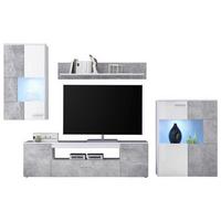 Mobilier camera de zi Vulcan - alb/gri, Modern, sticlă/material pe bază de lemn (265-295/194/40cm) - Based