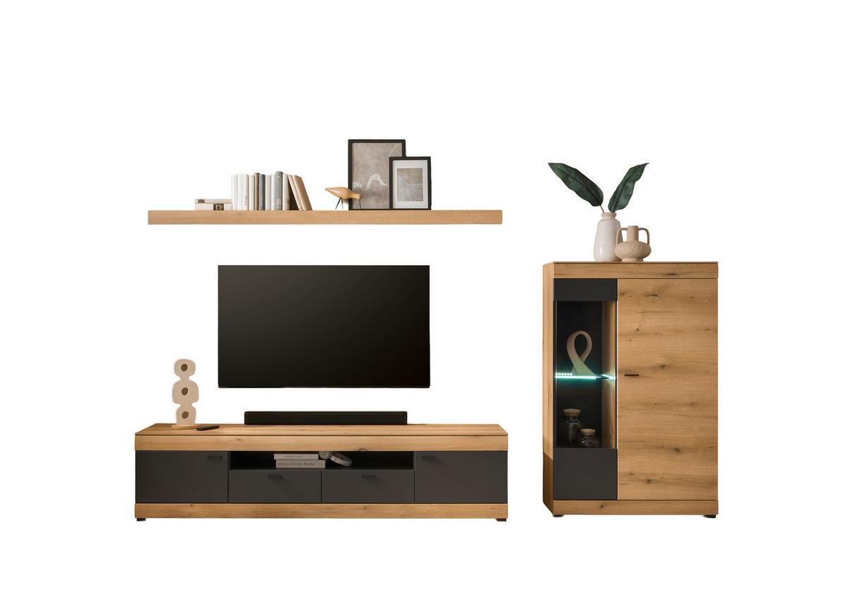 WOHNWAND SOLETO - Eichefarben/Graphitfarben, Design, Glas/Holzwerkstoff (300/170/45cm) - MID.YOU