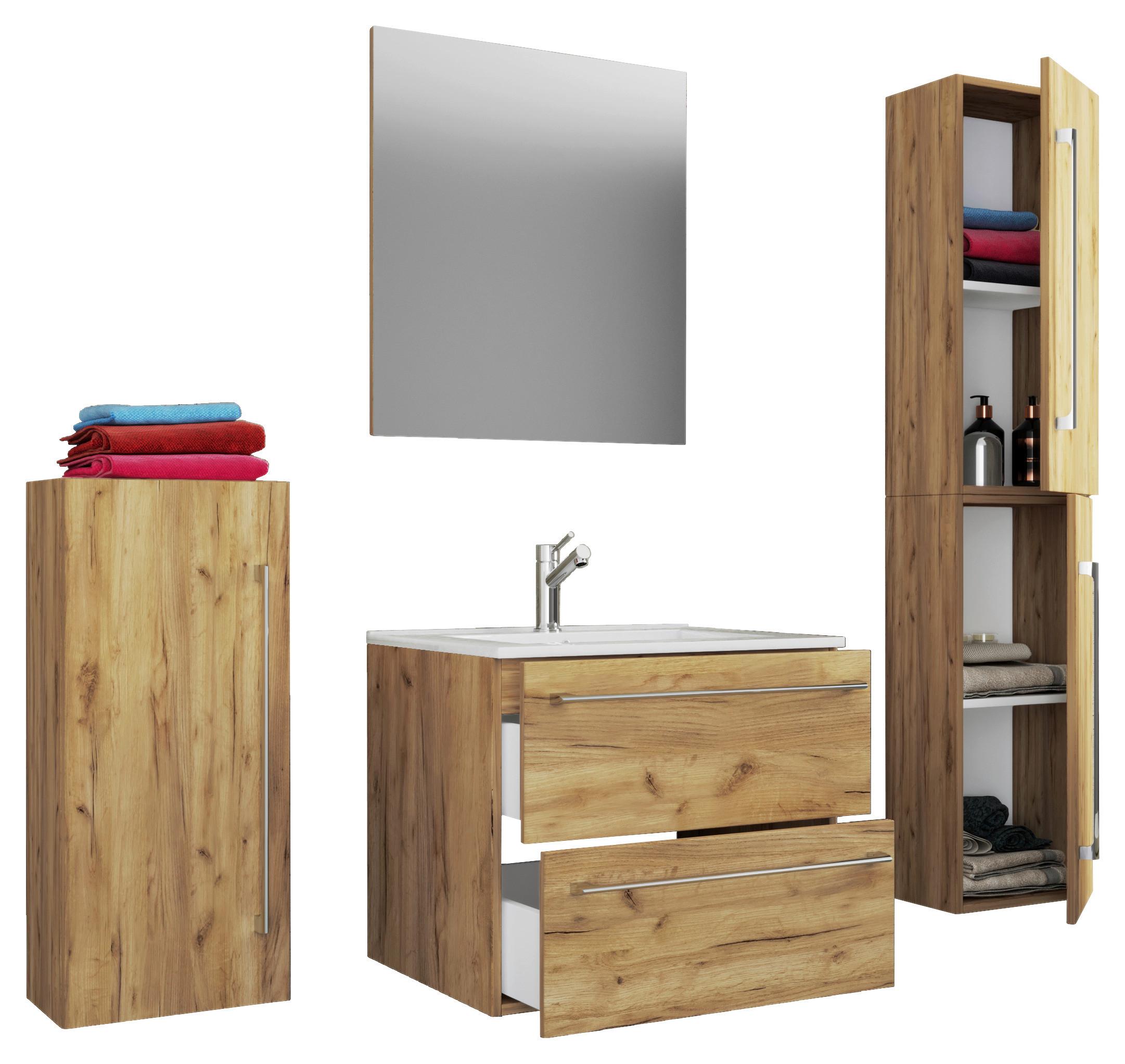 Kopalnica Badinos, Hrast - bela/barve aluminija, Moderno, kovina/leseni material (126cm) - MID.YOU