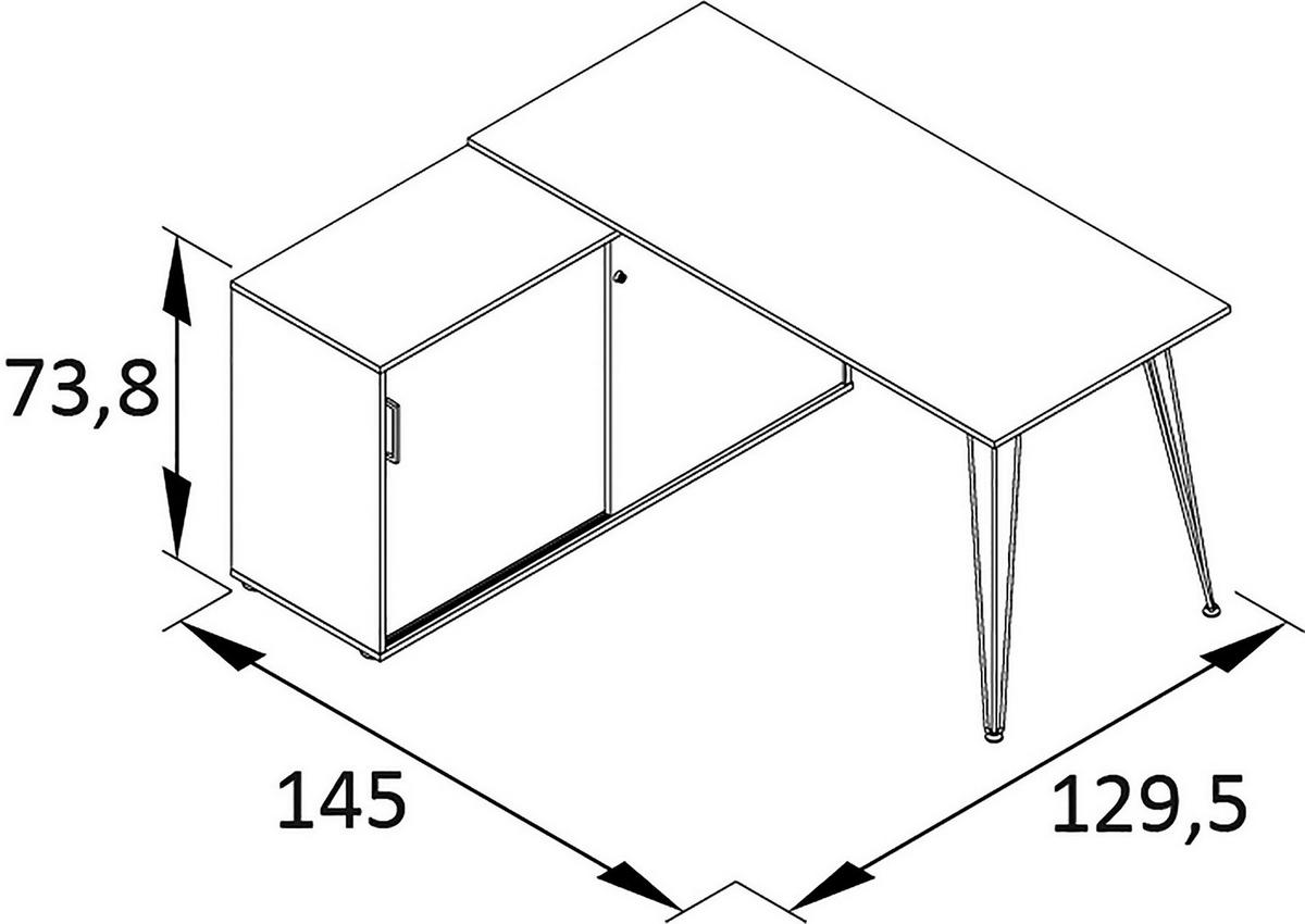 Eckschreibtisch Ekko Weiß/Schwarz - Schwarz/Weiß, MODERN, Holzwerkstoff/Metall (145/129,5/73,8cm) - MID.YOU