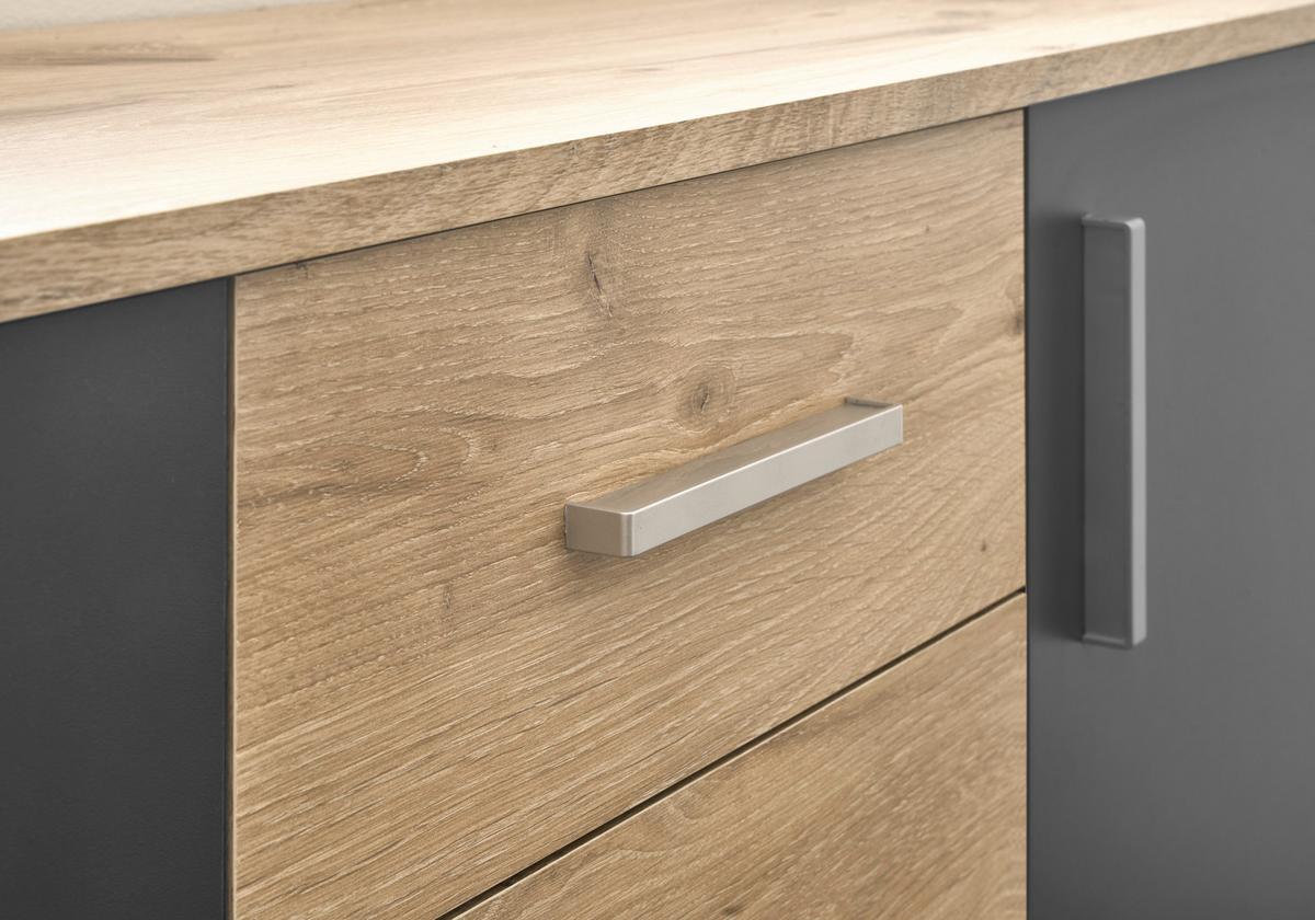 Široka Komoda Bc 1040, Barva Hrasta, Siva - srebrne barve/siva, Design, umetna masa/leseni material (160/84/35cm) - MID.YOU