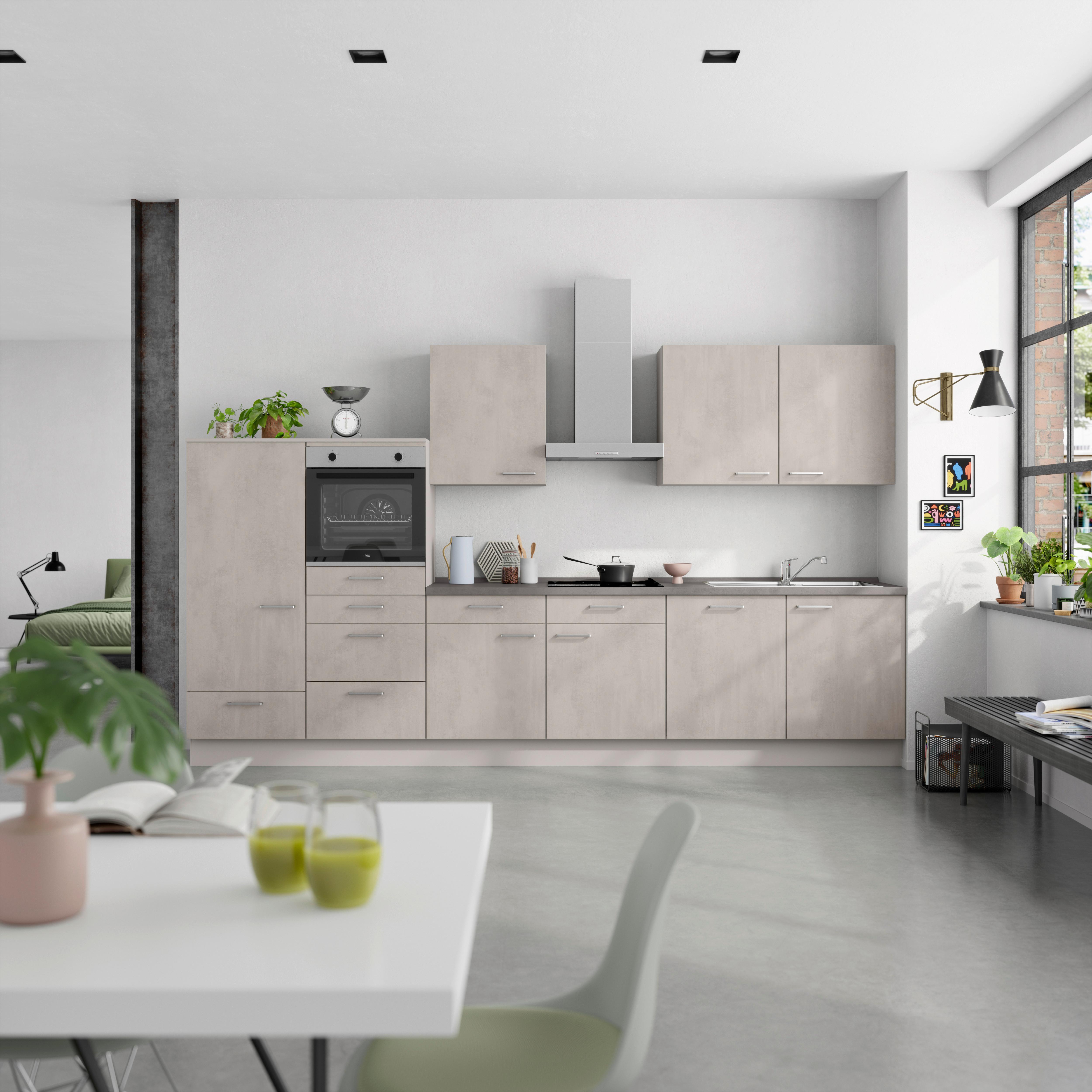 Küchenblock Riva Low m. Geräten Grau - Schieferfarben/Edelstahlfarben, MODERN, Holzwerkstoff/Metall (360cm) - Nobilia