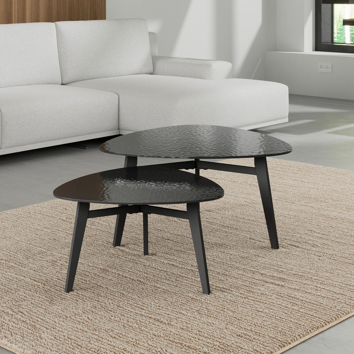 Couchtisch-Set Kelaya Schwarz Glas/Metall - Schwarz, MODERN, Glas/Metall (80/60/42/36/80/60cm) - Bessagi Home