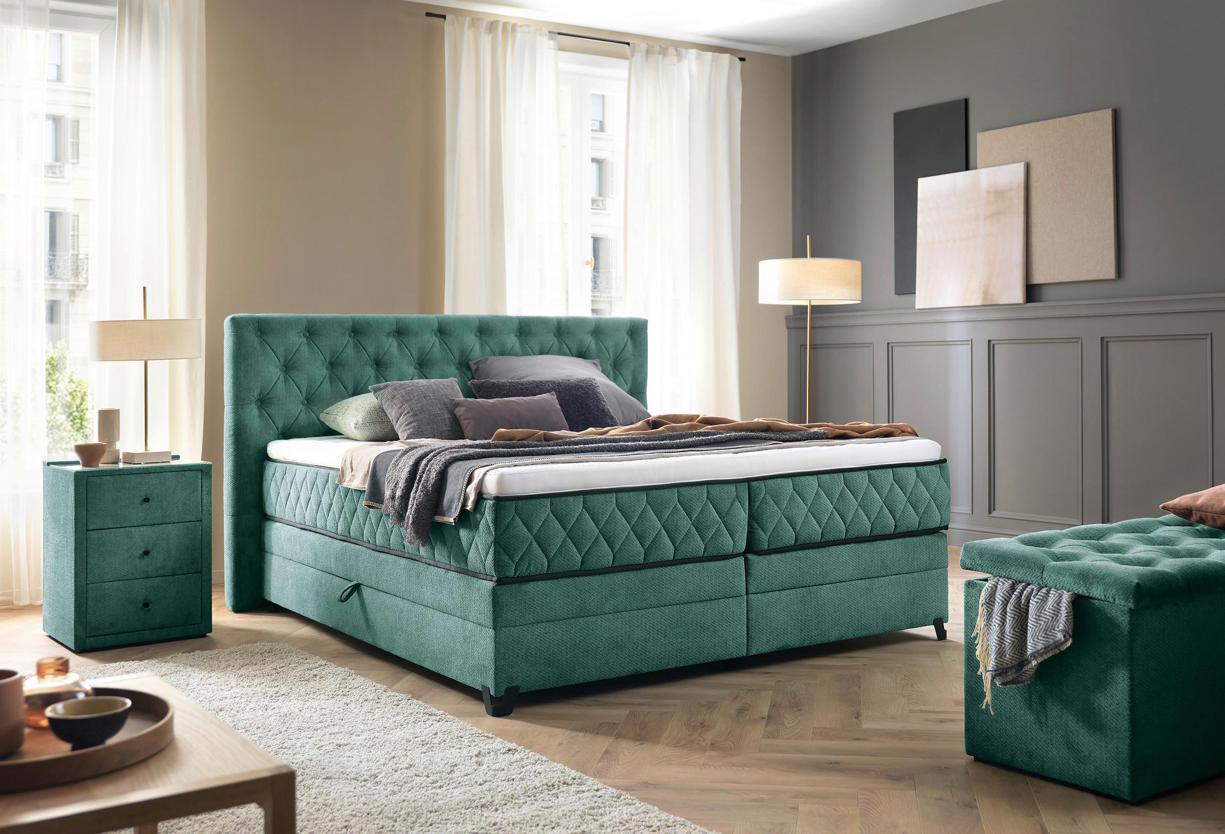 Boxspring Krevet Carmen - tirkizna, Konvencionalno, drvni materijal/drvo (180/200cm) - Modern Living