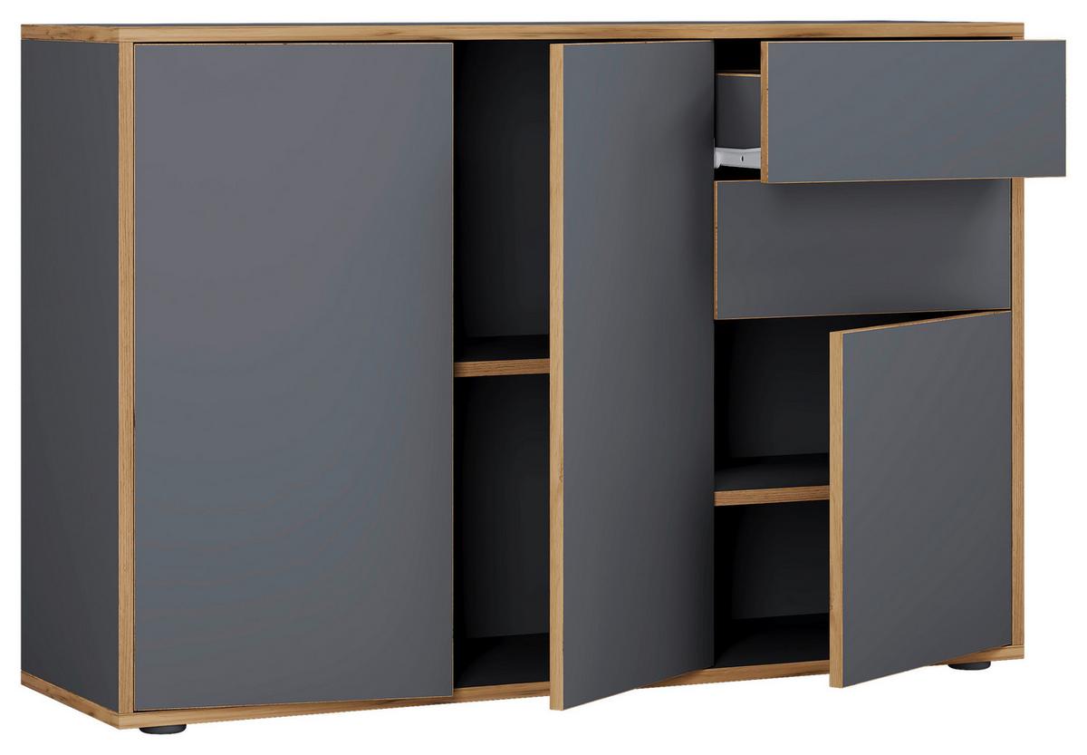 Komoda Salia B110, Antracit, Barva Hrasta - črna/medeni hrast, Design, umetna masa/leseni material (110/74/33cm) - MID.YOU