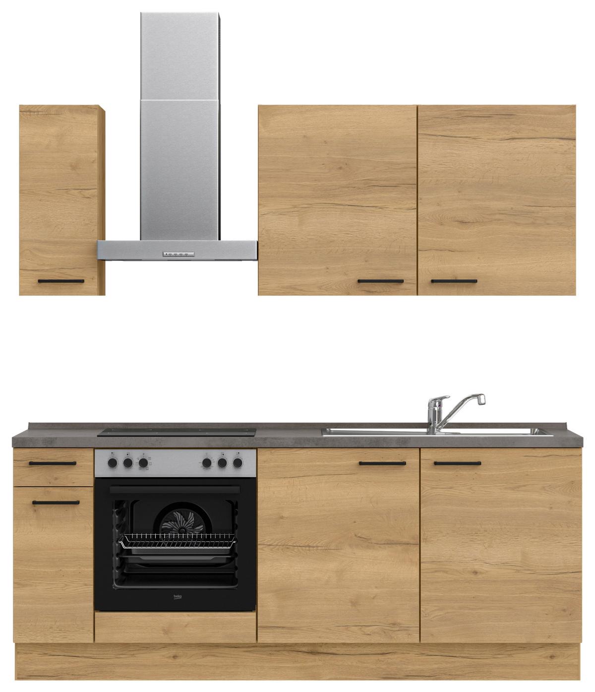 Küchenblock Structura Low m. Geräten Eiche - Schieferfarben/Eichefarben, MODERN, Holzwerkstoff/Metall (210cm) - Nobilia