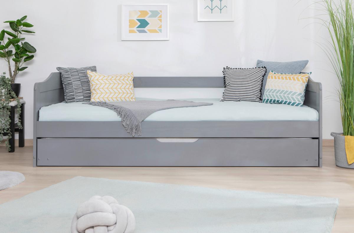 Raztegljiva Postelja Melinda, 90x200, Bor, Siva, Masivna - svetlo siva, Moderno, les (90/200cm) - MID.YOU