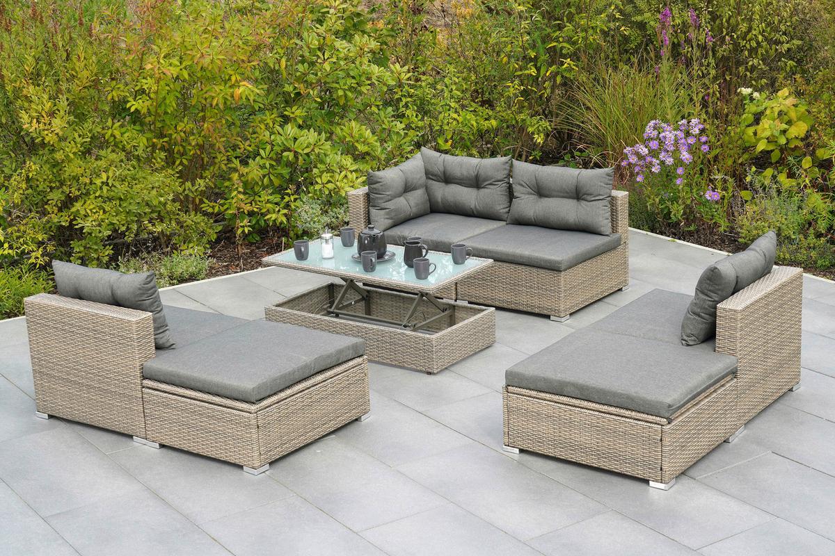 Lounge Garnitura Vilemanzano, Sestavljivo, Blazine - siva/naravne barve, Moderno, kovina/umetna masa - Gardenson