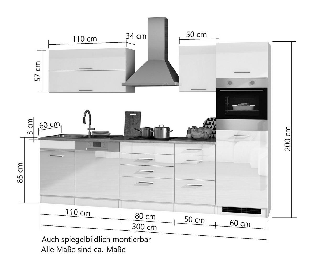 Küchenblock Mailand m. Geräten Graphitfarben - Silberfarben/Graphitfarben, MODERN, Holzwerkstoff/Metall (300cm) - Held