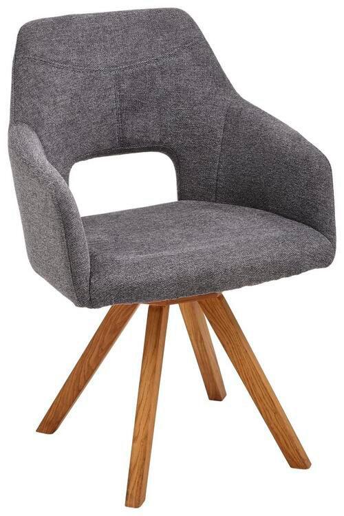 KRZESŁO Z PODŁOKIETNIKAMI EVITA - kolor dębowy/antracytowy, Design, drewno/tkanina (57/84/57cm) - Voleo