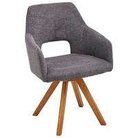 KRZESŁO Z PODŁOKIETNIKAMI EVITA - kolor dębowy/antracytowy, Design, drewno/tkanina (57/84/57cm) - Voleo