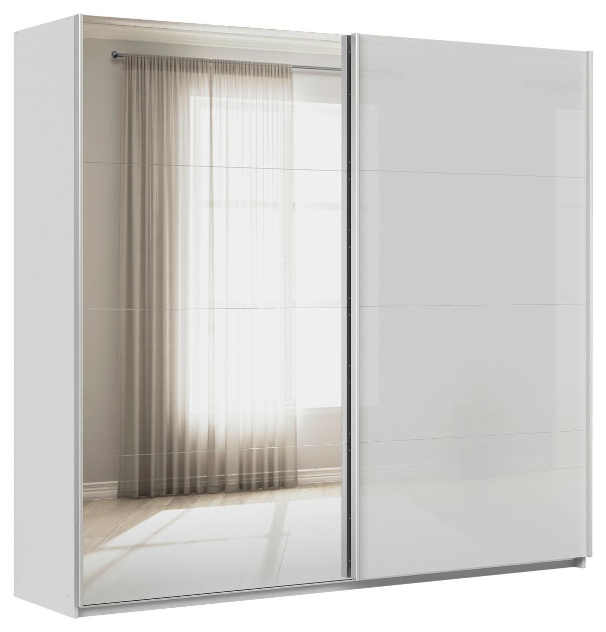 DULAP USI CULISANTE FELDKIRCH - argintiu/gri lucios intens, Modern, sticlă/material pe bază de lemn (225/210/62cm)