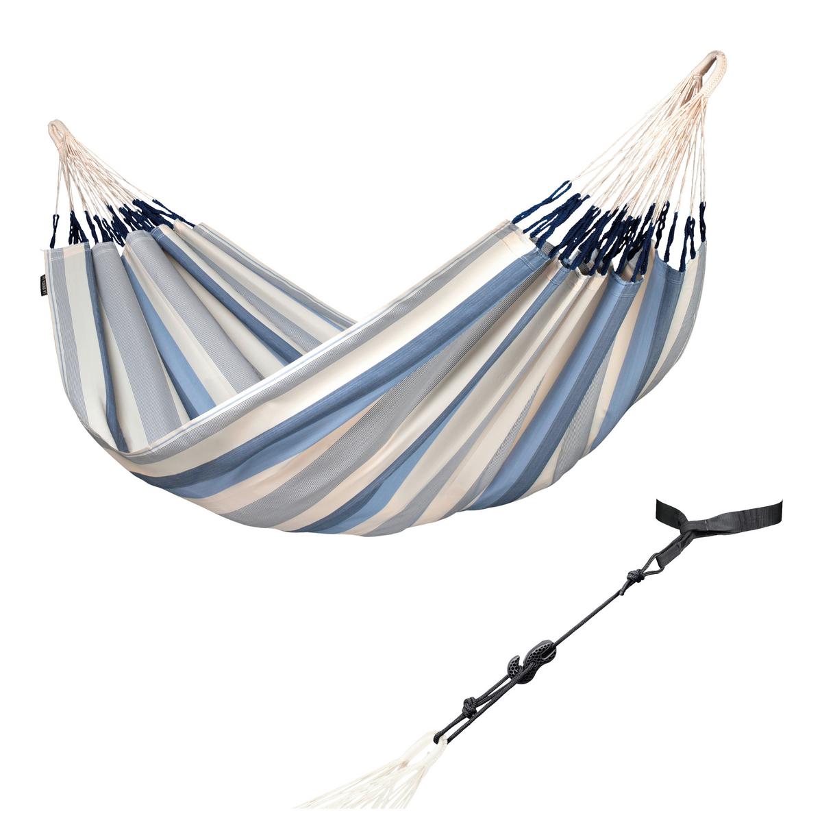 Hängematte Classic Double Hammock Outdoor Blau/Weiß - Blau/Weiß, KONVENTIONELL, Textil (160/350cm) - La Siesta