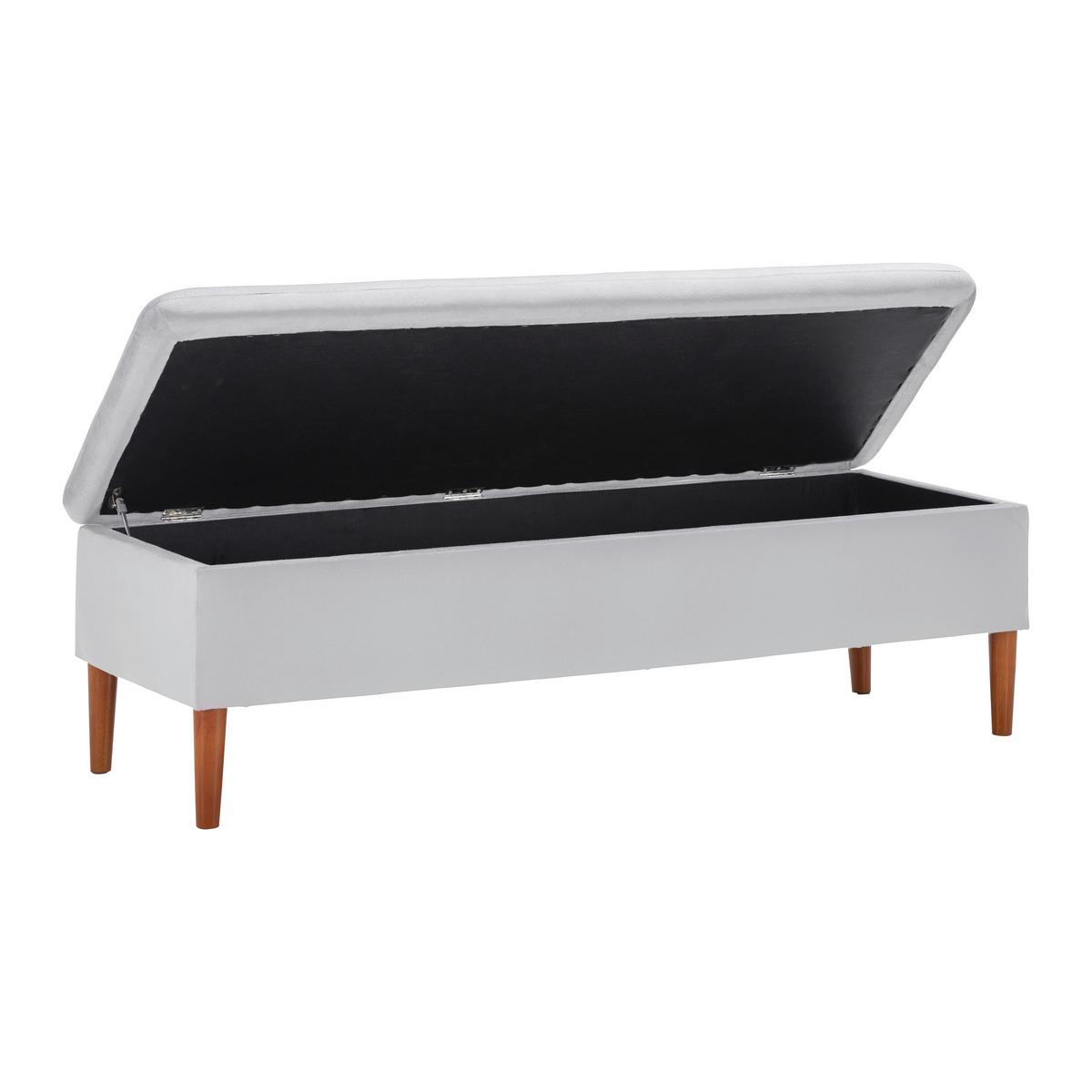 Hockerbank Jessy Hellgrau Samt Gepolstert mit Stauraum - Buchefarben/Hellgrau, MODERN, Holz/Textil (150/50/55cm) - Bessagi Home