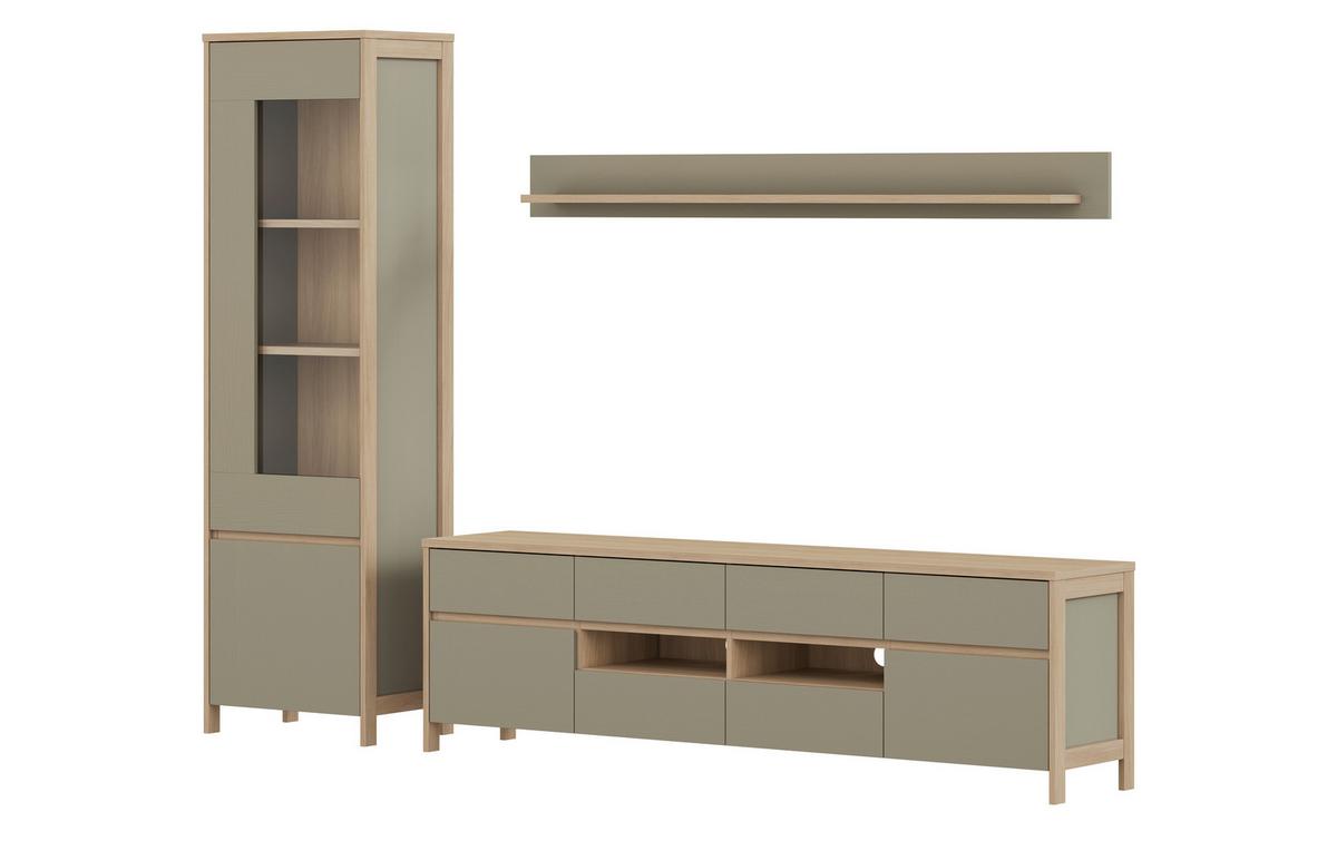 Wohnwand Stranda Eukalyptusfarben, 3-teilig - Eukalyptusholzfarben/Eichefarben, Design, Holzwerkstoff (266/195/39cm) - MID.YOU