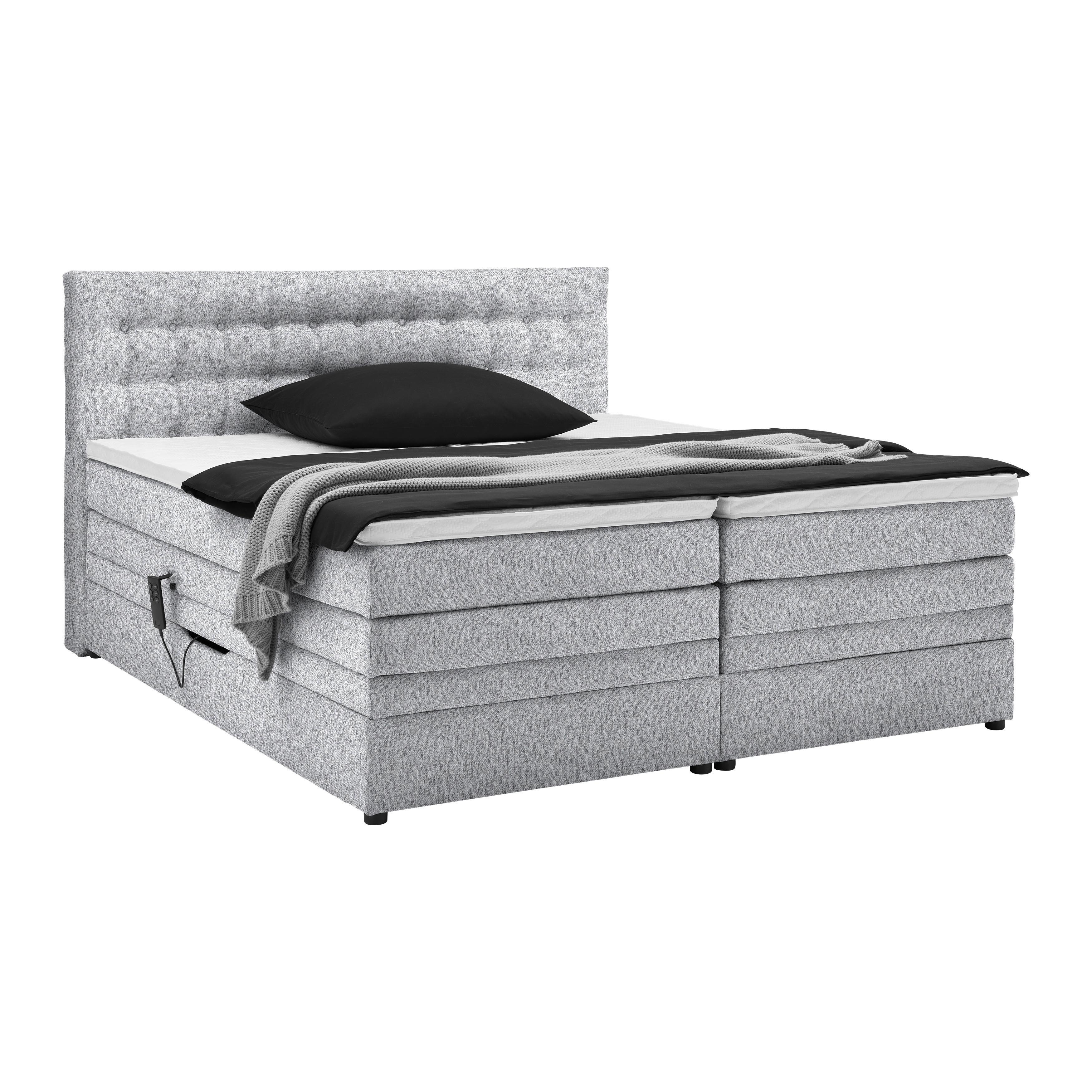Boxspringbett Luzern Grau ca. 180x200cm - Schwarz/Grau, KONVENTIONELL, Kunststoff/Textil (180/200cm) - Premium Living