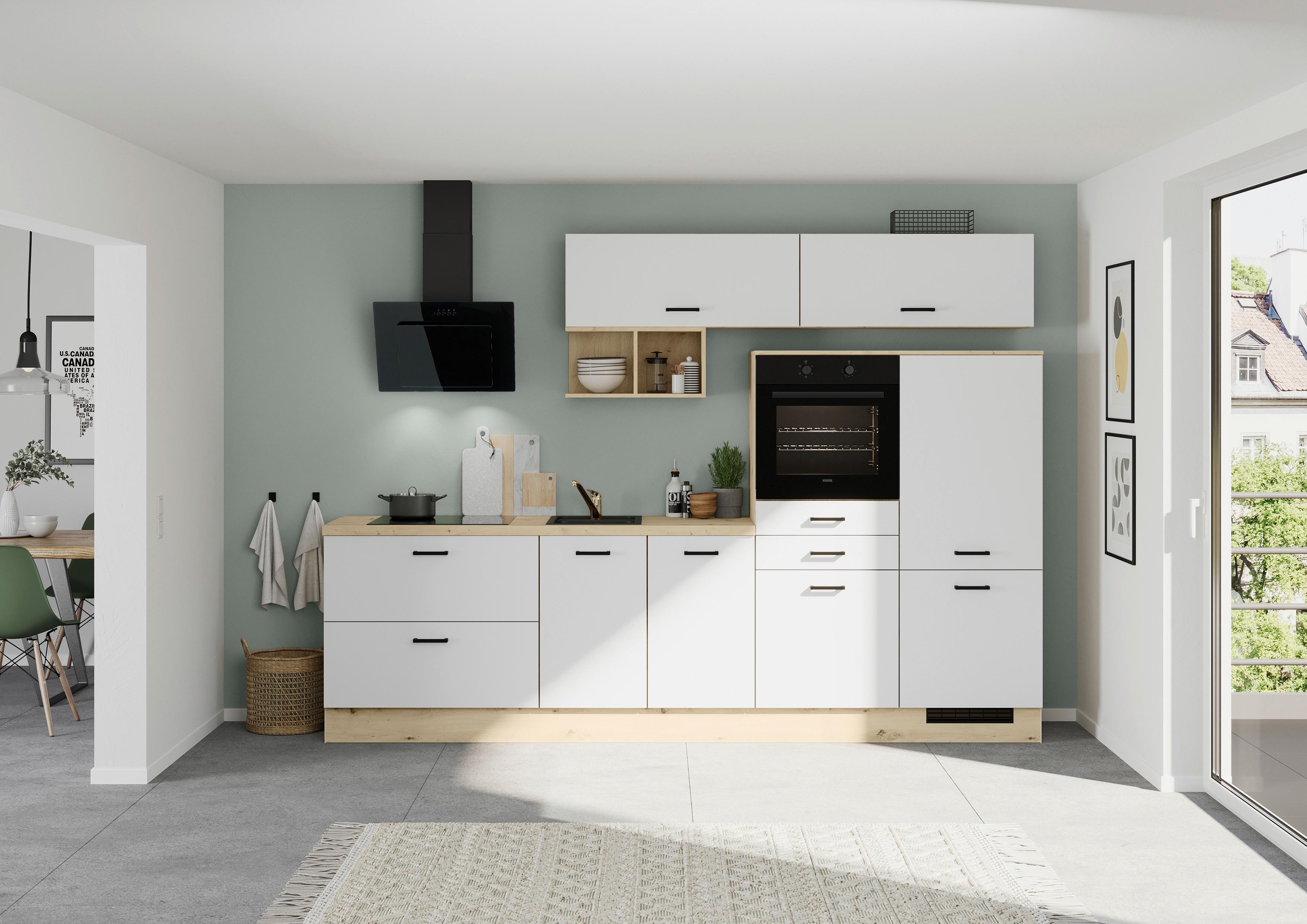 Küchenblock IBZ ohne Geräte ca.300cm Weiß - Eichefarben/Schwarz, Design, Holzwerkstoff/Metall (300cm) - Impuls