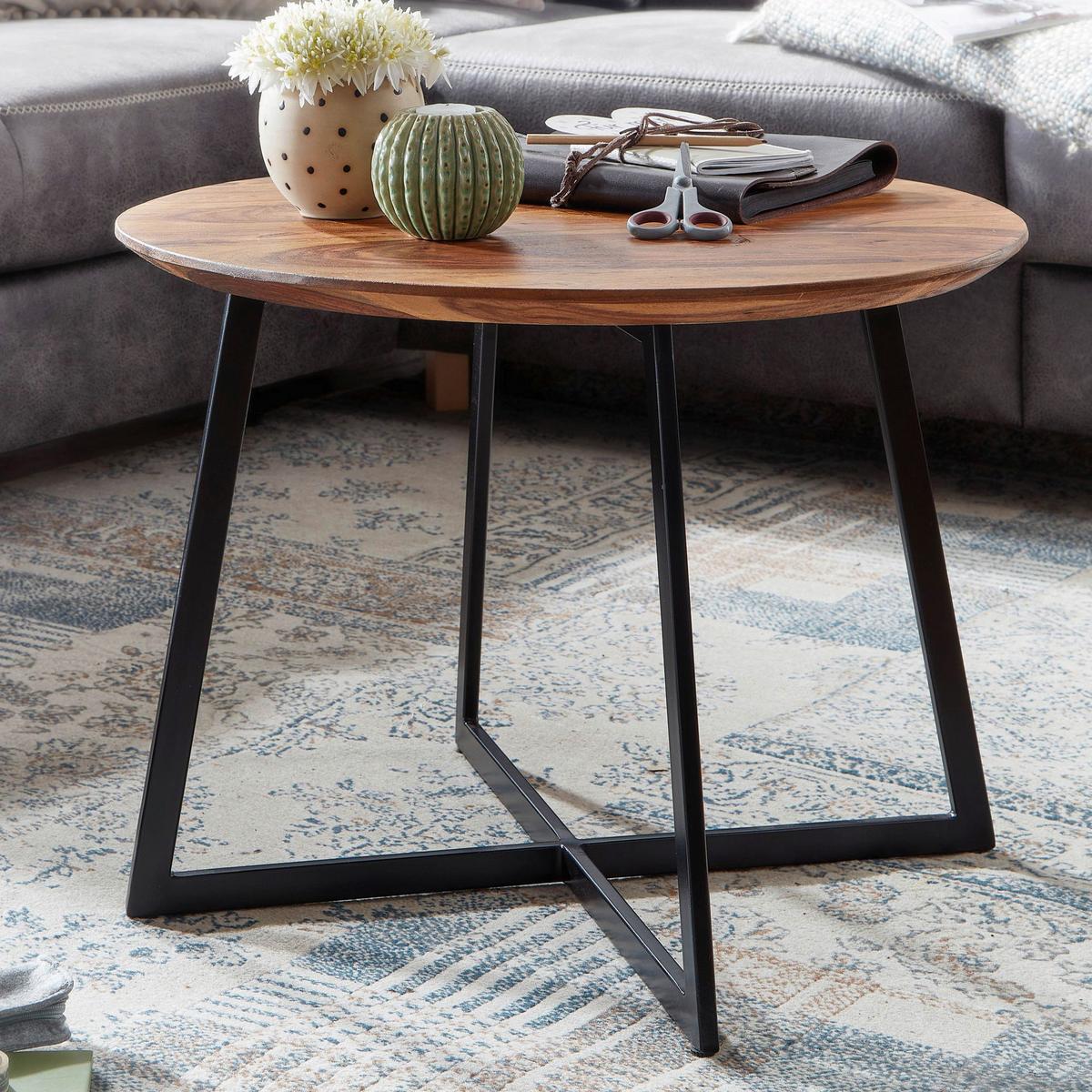 Klubska Miza Wohnling - črna/barve indijskega rožnega lesa, Moderno, kovina/les (60/60/45cm) - MID.YOU