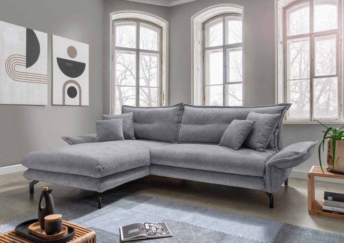 ECKSOFA LAVA - Schwarz/Grau, Design, Textil/Metall (180/255cm) - Livetastic