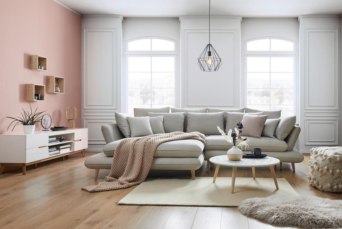Sedežna Garnitura Monte Z Ležiščem In Predalom - naravne barve/svetlo siva, Romantika, tekstil/les (181/283cm) - Premium Living