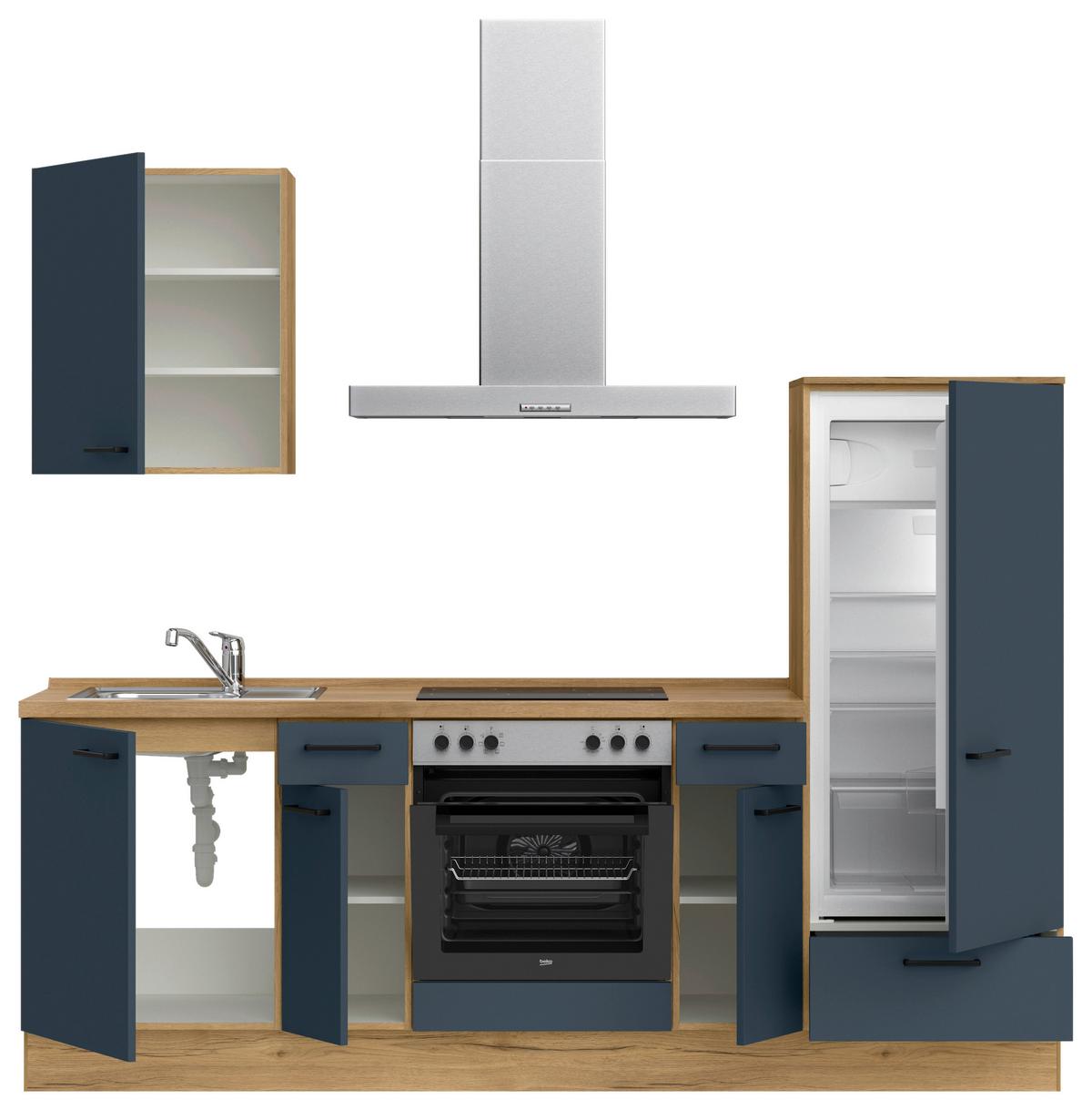 Küchenblock Easytouch Low m. Geräten Dunkelblau - Eichefarben/Schwarz, MODERN, Holzwerkstoff/Metall (240cm) - Nobilia