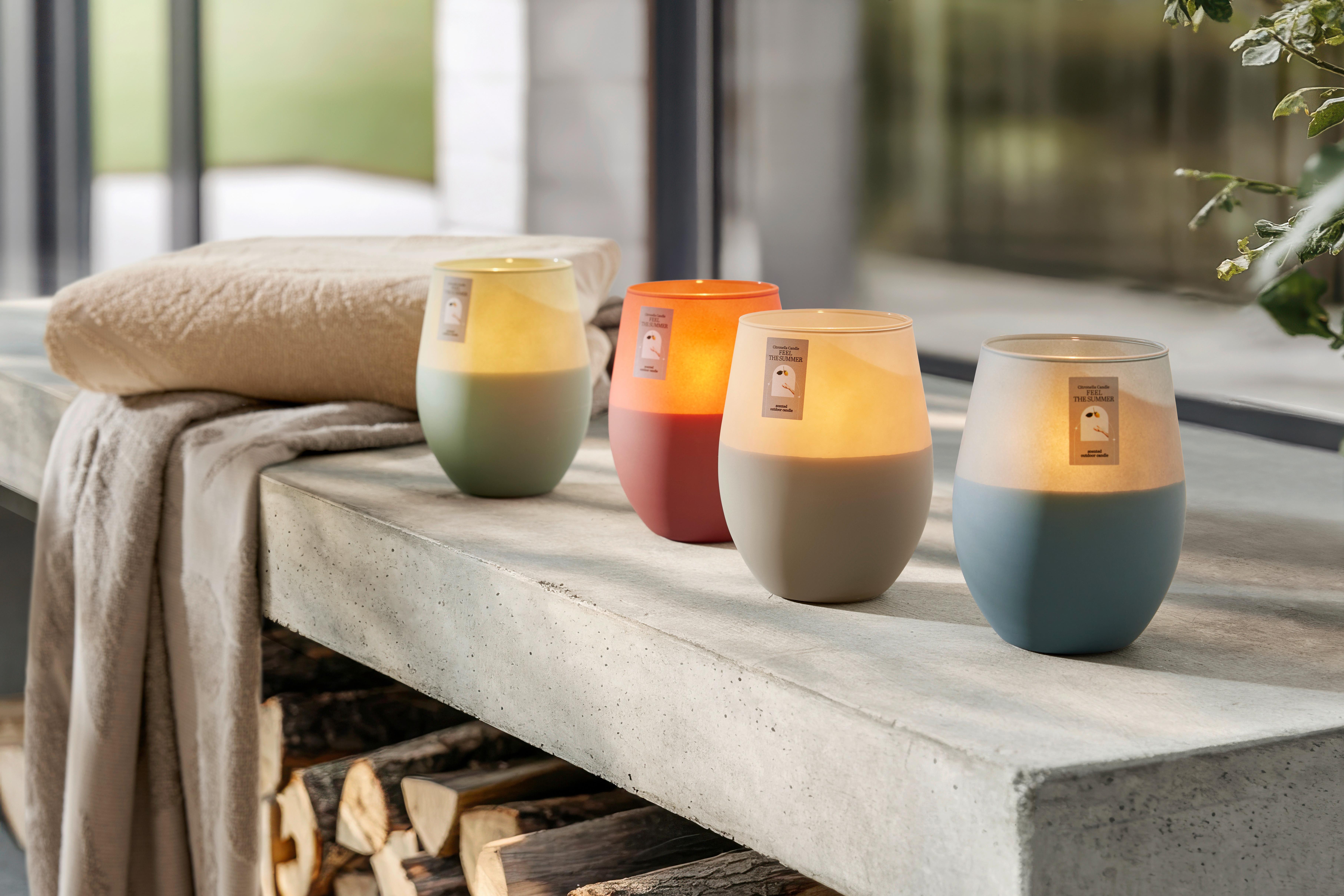 Duftkerze Citronella in diversen Farben - Greige/Salbeigrün, Glas (7,6/12,5cm) - Mömax