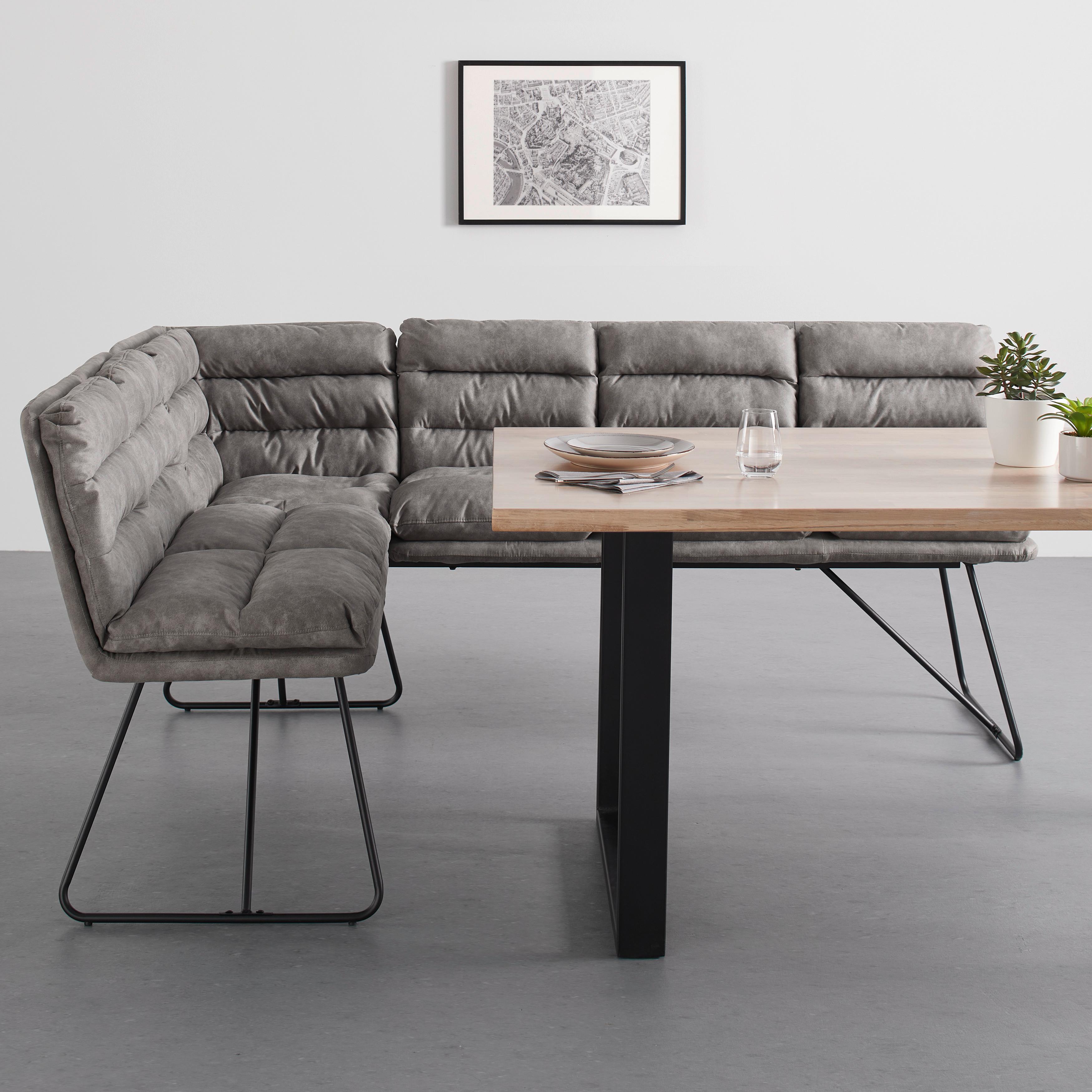 Sitzbank "Kona", grau, Gepolstert - Schwarz/Grau, MODERN, Textil/Metall (154/89/201cm) - Bessagi Home