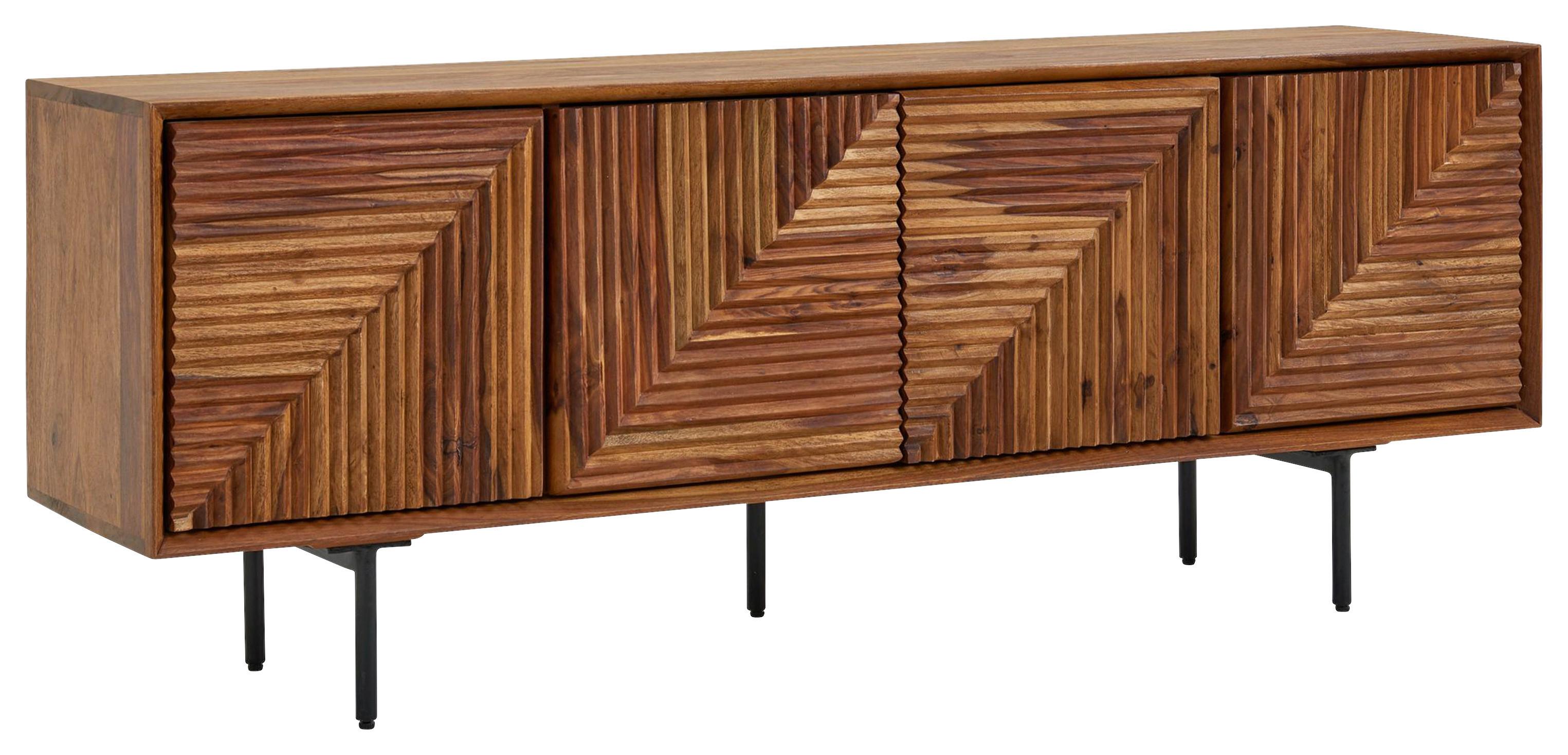Komoda Wohnling, Pravi Les - črna/barve indijskega rožnega lesa, Design, kovina/les (140/54/33cm) - MID.YOU