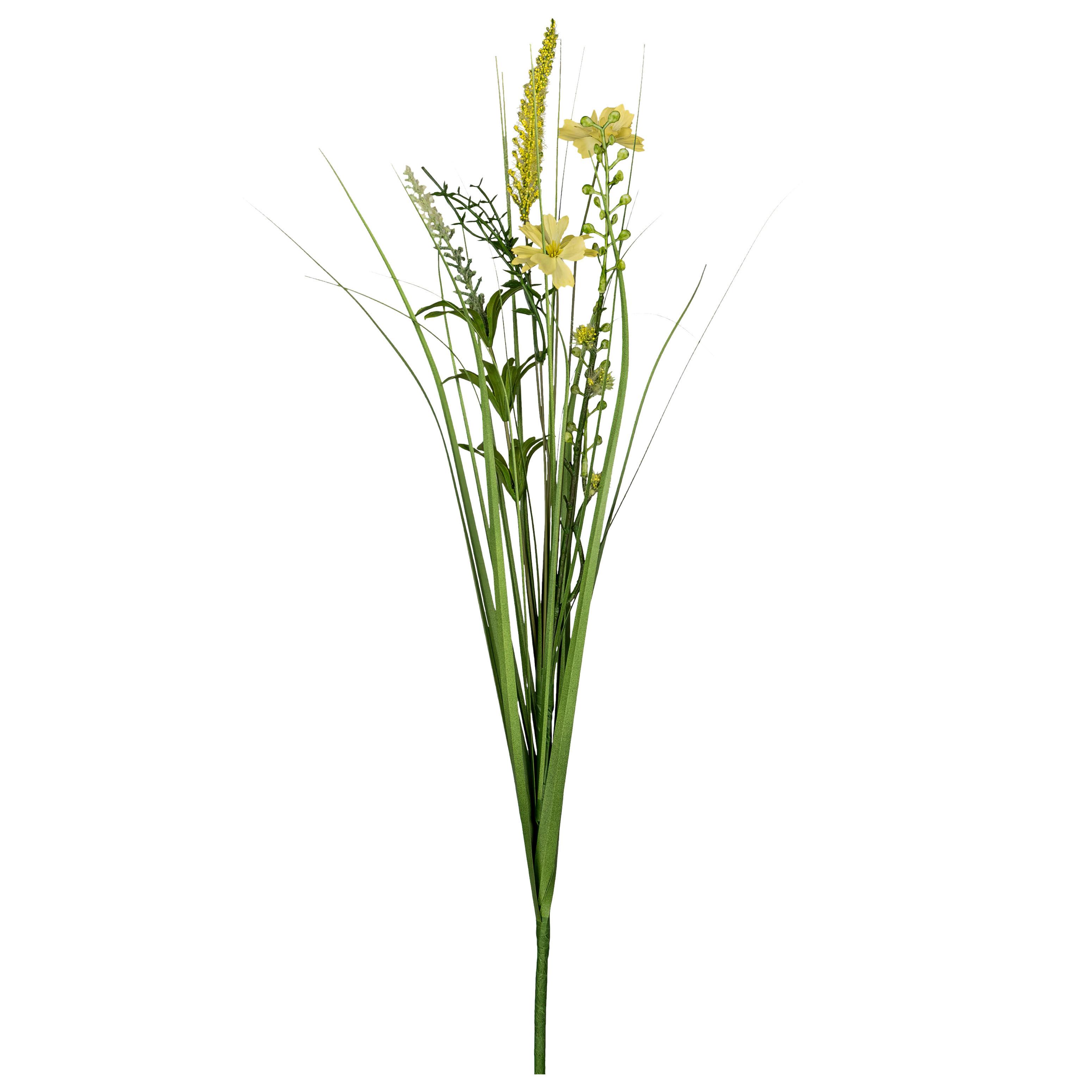 Kunstpflanze Grasbund mit Blüten I Gelb/Grün - Hellgelb/Grün, KONVENTIONELL, Kunststoff (69cm) - Mömax
