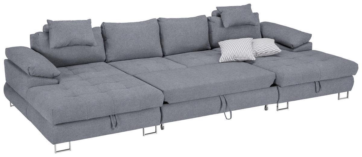 Wohnlandschaft in Grau - Silberfarben/Grau, Konventionell, Textil/Metall (345/112/165cm) - Mömax