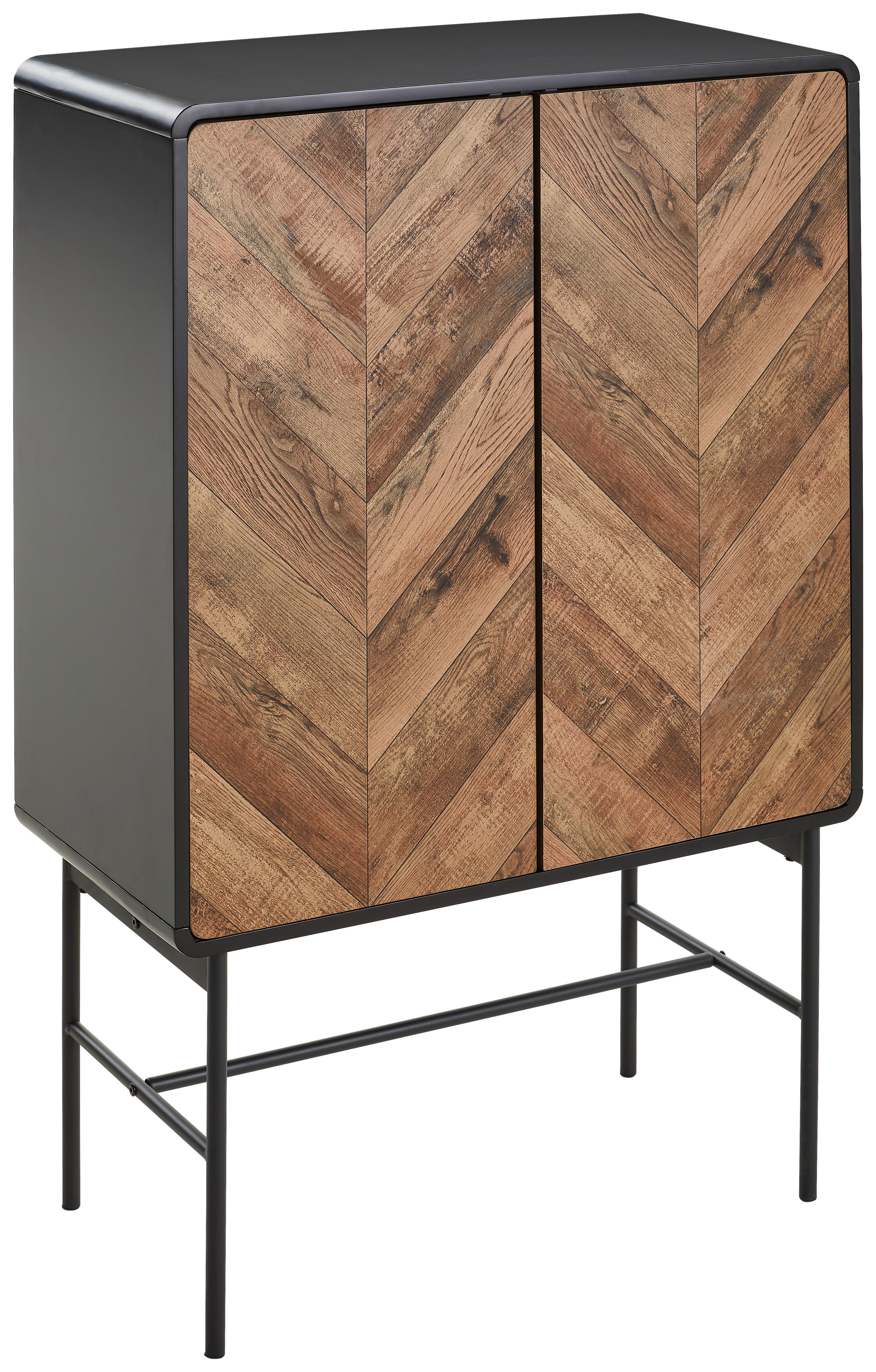 Komoda Sandy, Črna, Barva Hrasta - črna/barve hrasta, Moderno, kovina/leseni material (80/122/40cm) - Mömax