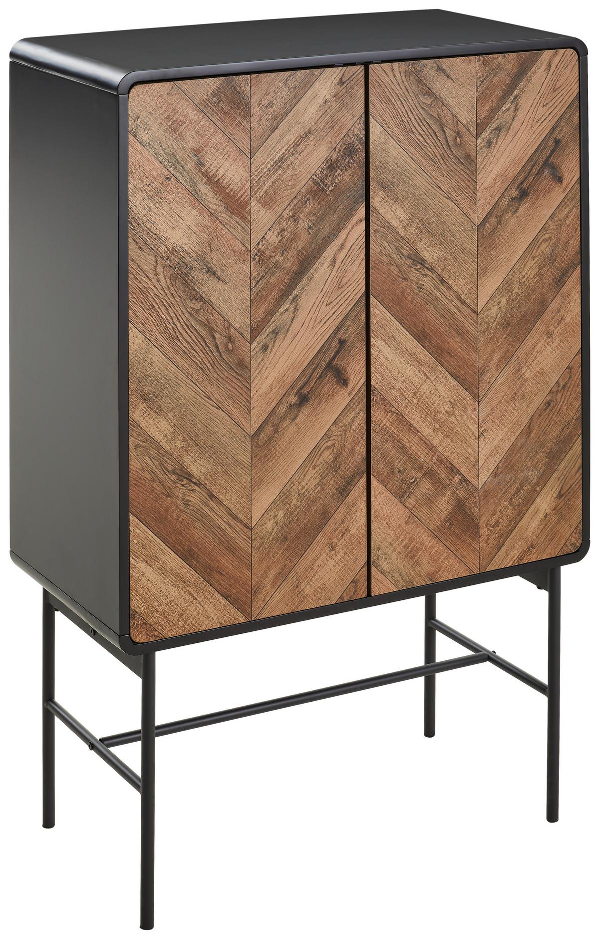 Komoda Sandy, Črna, Barva Hrasta - črna/barve hrasta, Moderno, kovina/leseni material (80/122/40cm) - Mömax