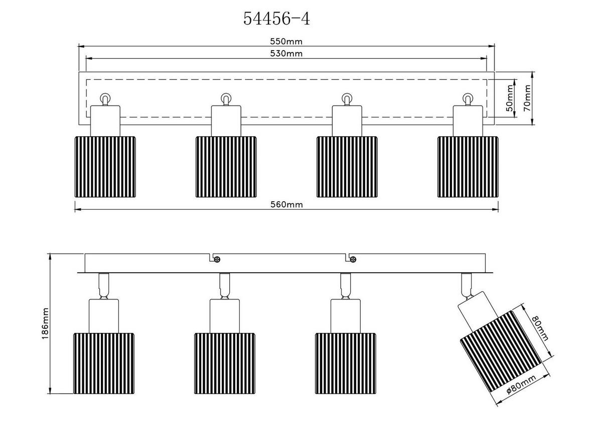 Reflektor 54456-4 Villegas - bijela/crni krom, Basics, staklo/metal (56/8/18,6cm) - Globo