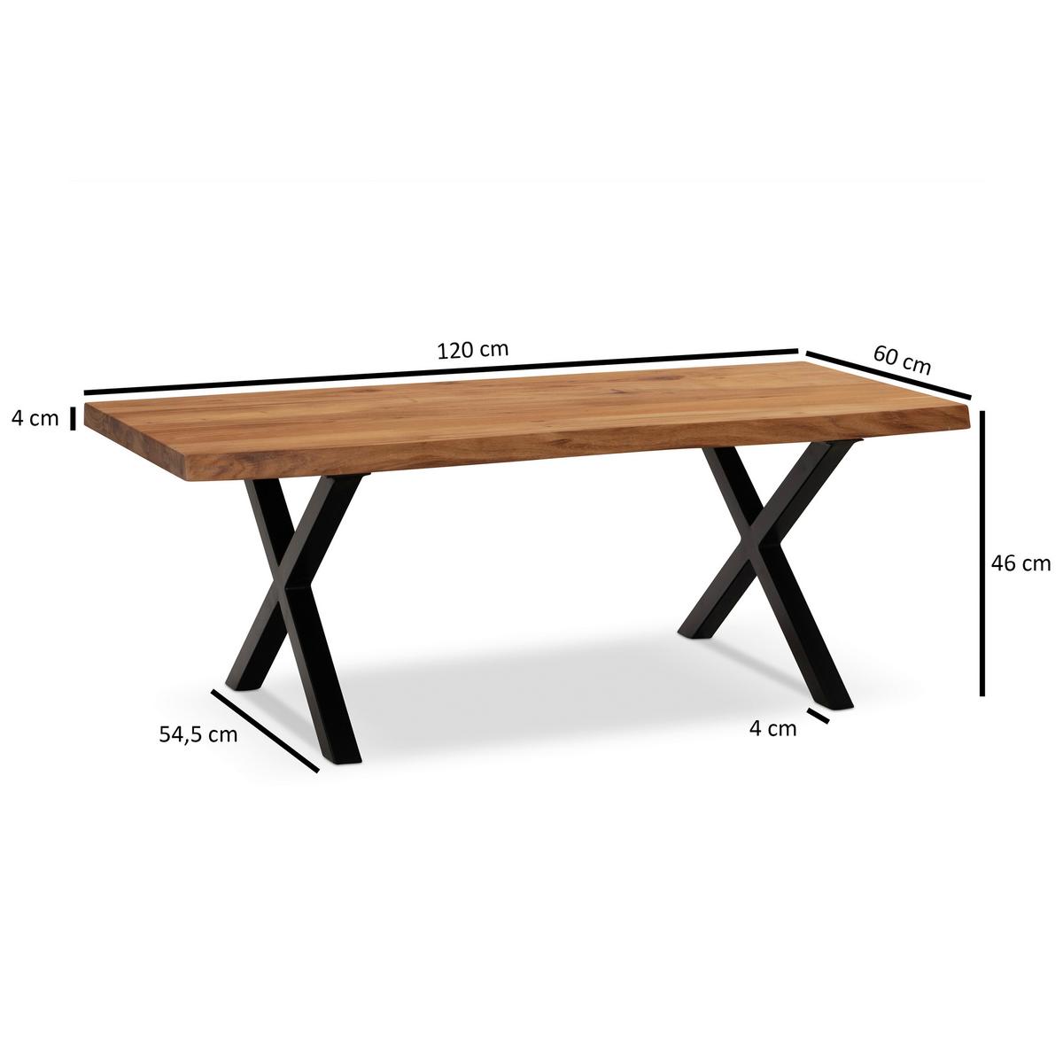 Klubska Miza Couchtisch - črna/barve akacije, Design, kovina/les (120/60/46cm) - MID.YOU
