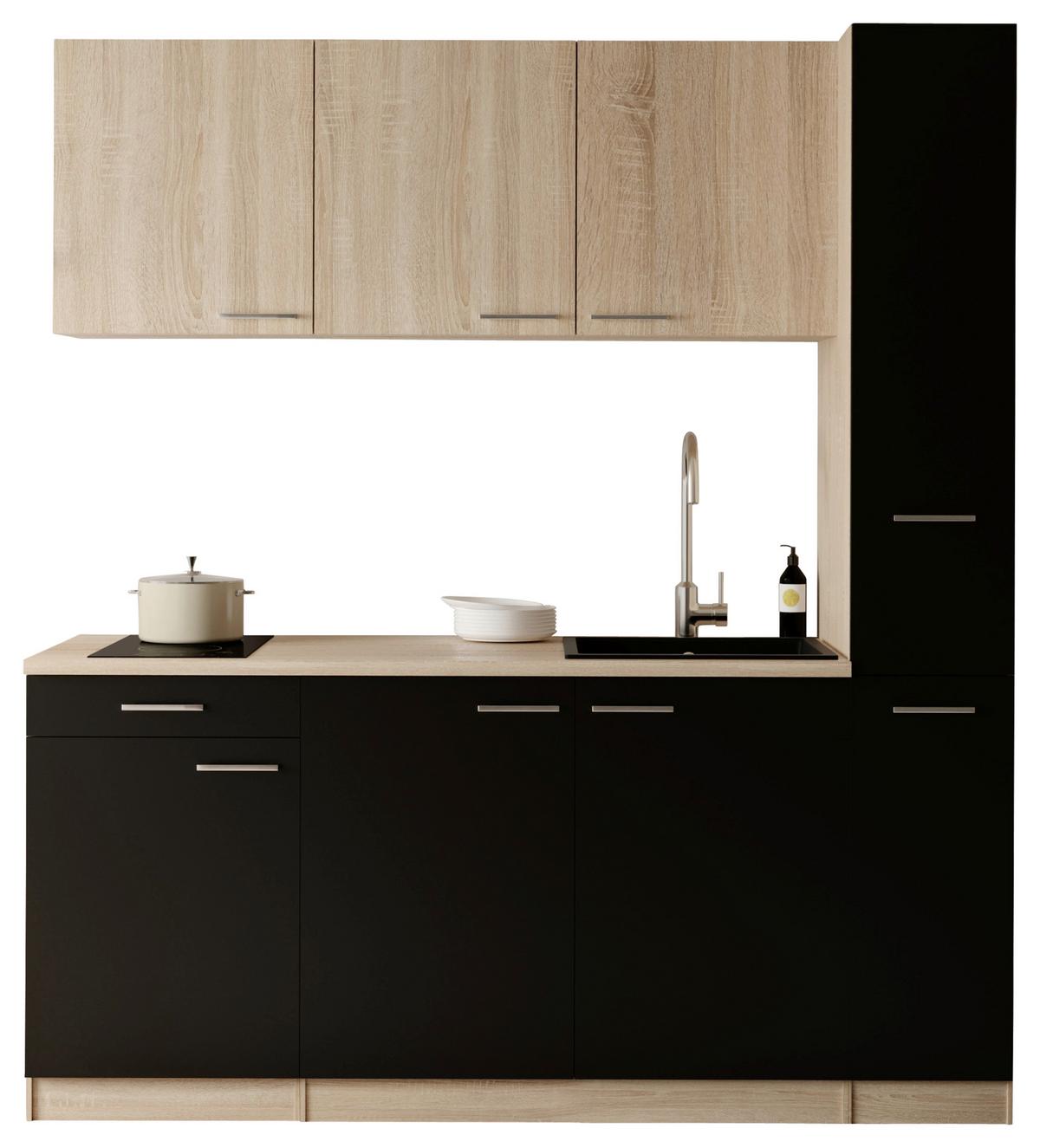 Küchenblock Ingrid m. Gerät Schwarz - Eichefarben/Schwarz, Design, Holzwerkstoff/Kunststoff (180cm) - Respekta
