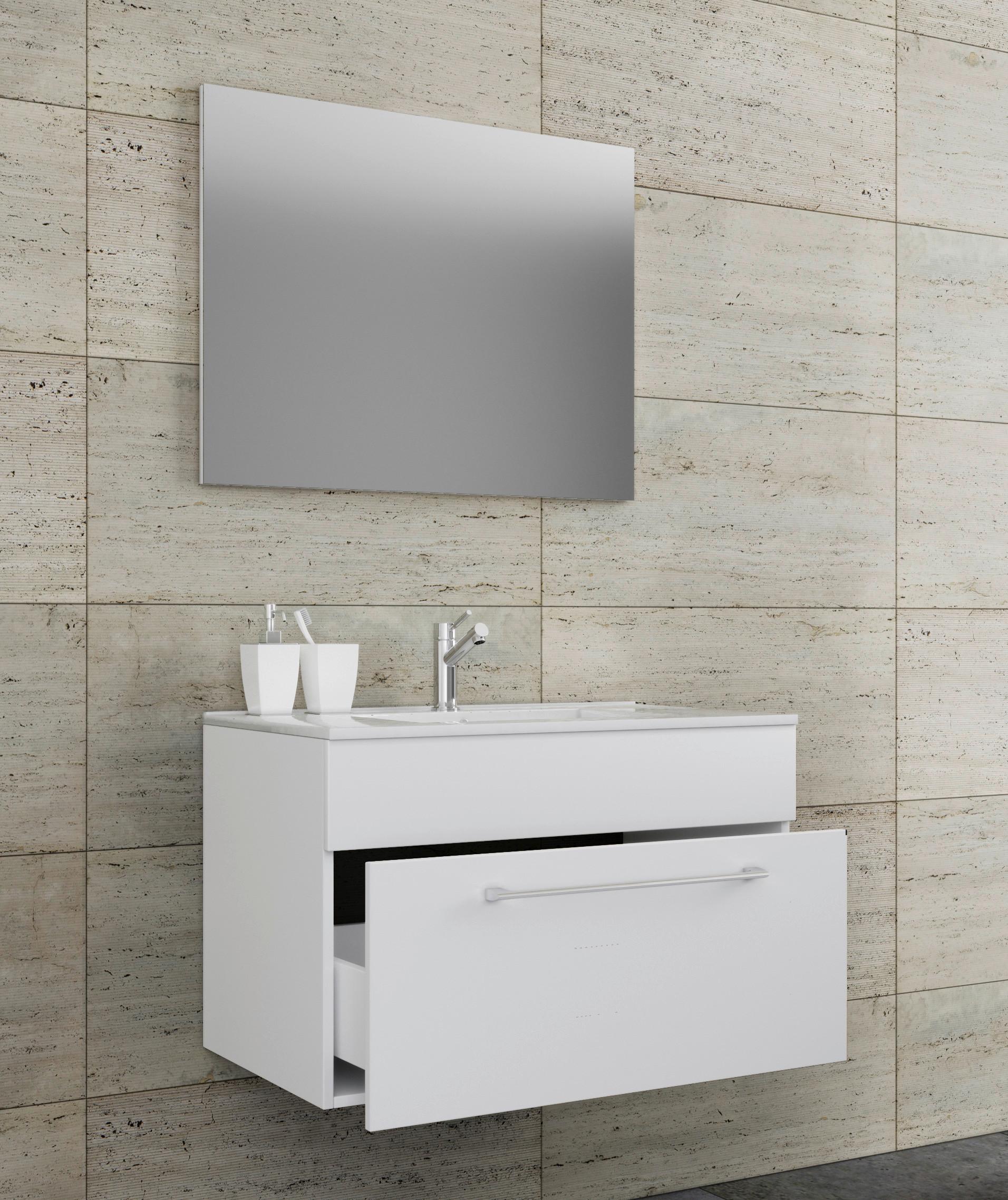 Kopalnica Badinos, Bela - bela/barve aluminija, Moderno, kovina/leseni material (60cm) - MID.YOU