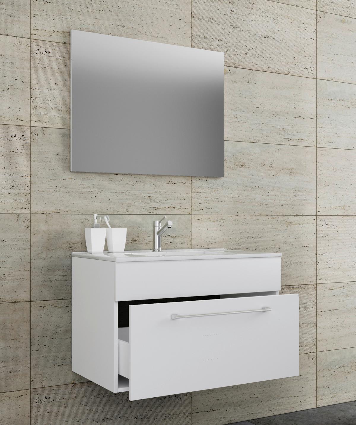 Kopalnica Badinos, Bela - bela/barve aluminija, Moderno, kovina/leseni material (60cm) - MID.YOU