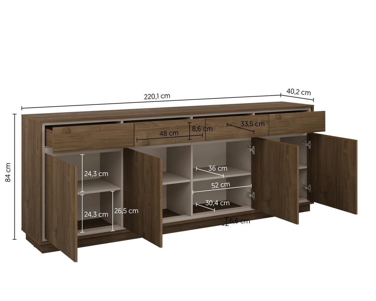 Komód Cosme - kasmírszínű/diószínű, Modern, faalapú anyag (220/84/40cm)