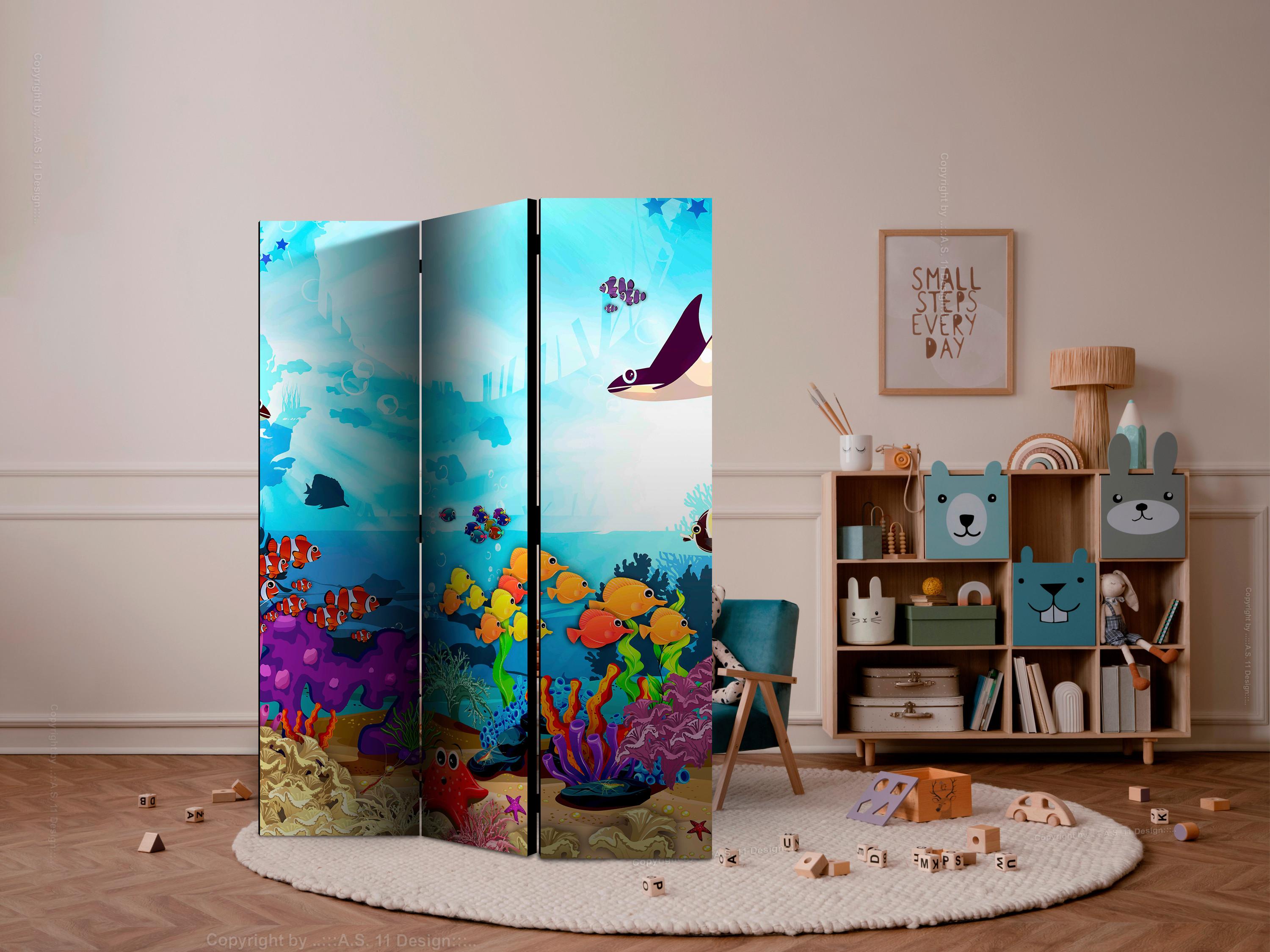 Paravan Underwater Fun, 3-Delni, Dvostranski - večbarvno, Basics, tekstil/les (135/172/3cm) - artgeist