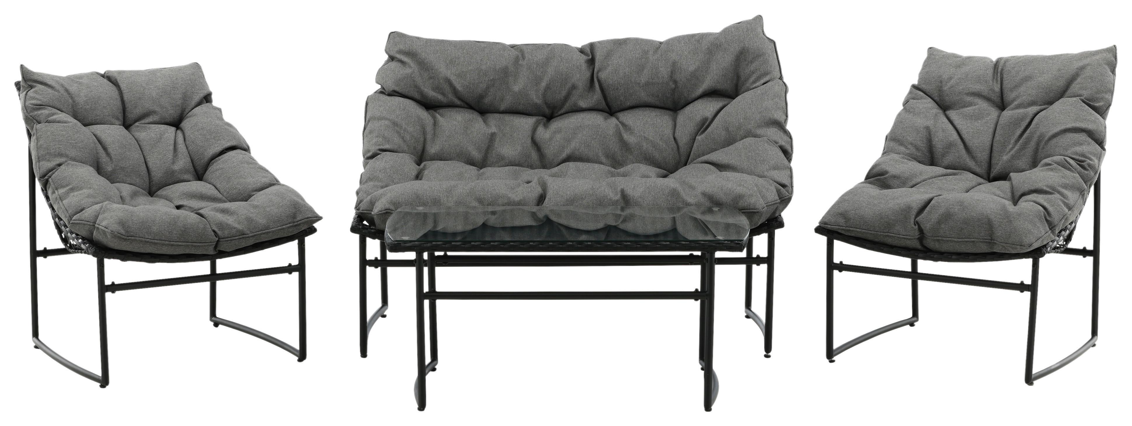 Loungegarnitur Tina 4-tlg. Grau/Schwarz - Schwarz/Grau, KONVENTIONELL, Kunststoff/Textil - Gardenson