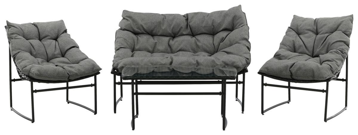 Loungegarnitur Tina 4-tlg. Grau/Schwarz - Schwarz/Grau, KONVENTIONELL, Kunststoff/Textil - Gardenson