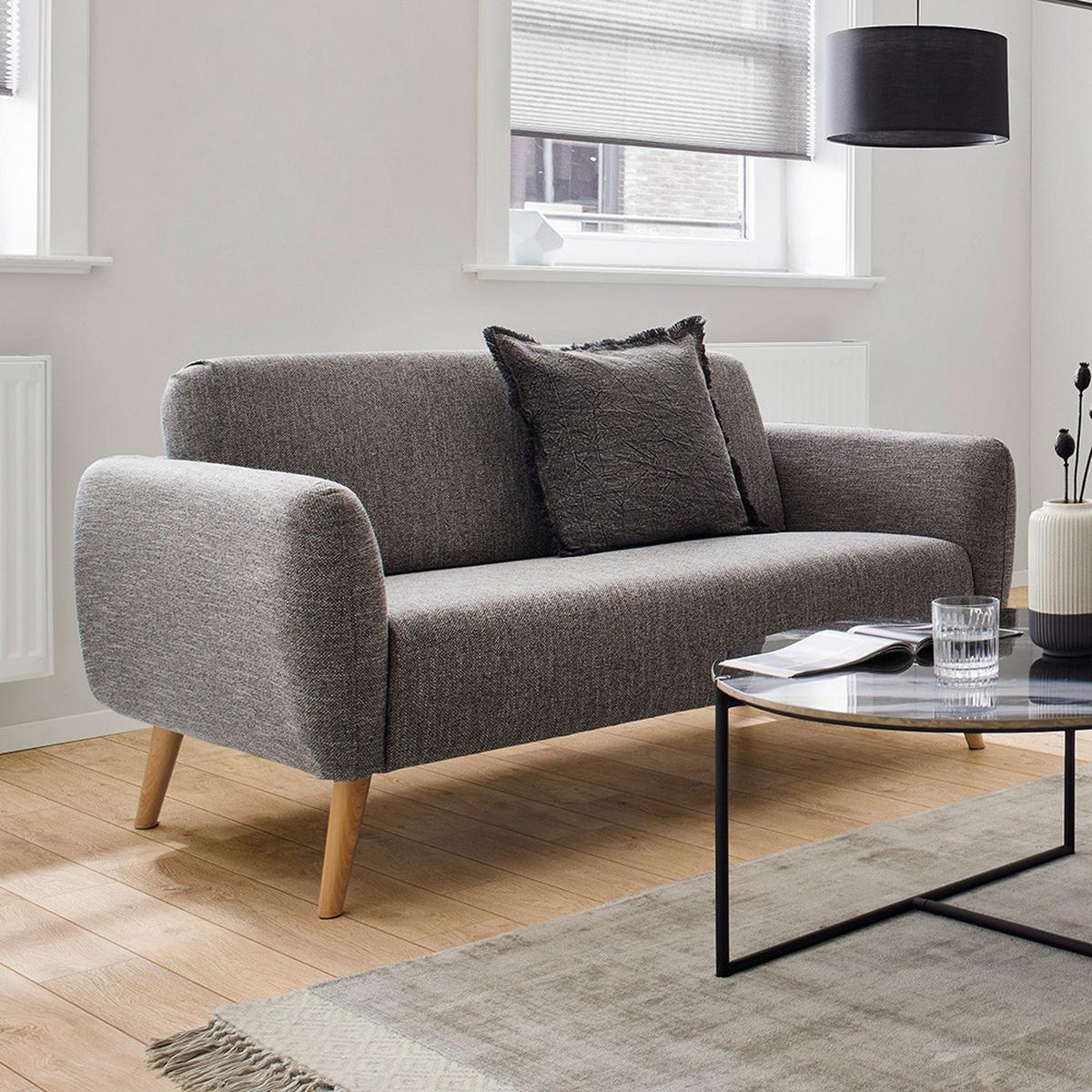 Canapea cu 2 locuri PIA - gri închis, Modern, textil (146/76/75cm) - Bessagi Home