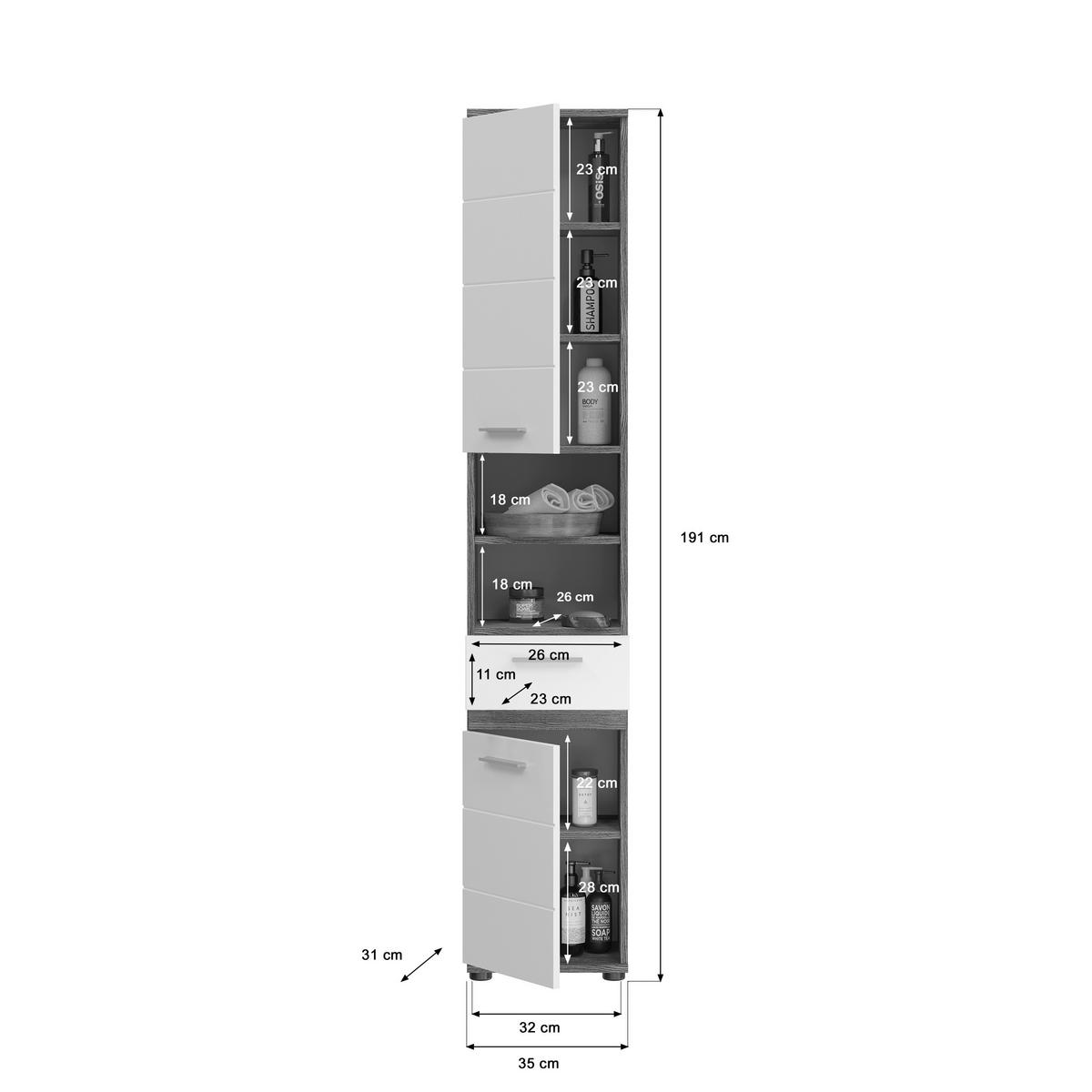 Badezimmer-Set BLAKE 4-teilig, Weiß Hochglanz - Weiß Hochglanz/Silberfarben, MODERN, Glas/Holzwerkstoff (150cm) - MID.YOU