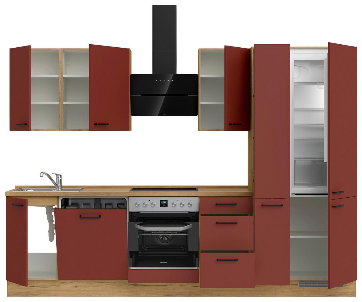 Küchenblock Easytouch High m. Geräten Dunkelrot - Eichefarben/Schwarz, MODERN, Holzwerkstoff/Metall (300cm) - Nobilia