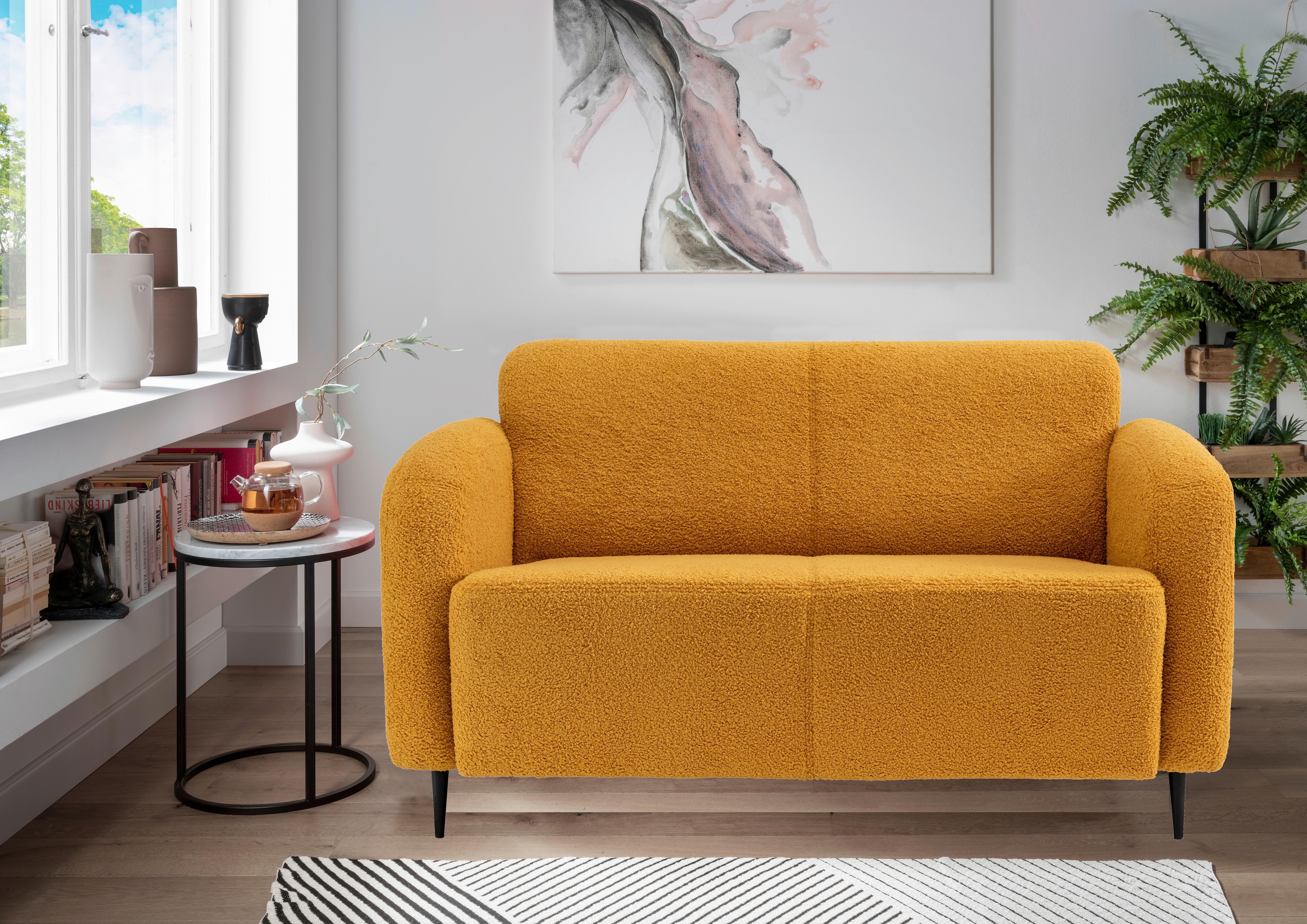2-Sitzer-Sofa Marone Gelb Teddystoff - Gelb/Schwarz, MODERN, Textil/Metall (140/76/90cm) - Livetastic