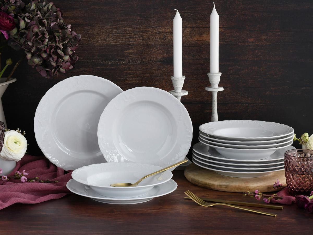Jedilni Servis Rokoko, 12-Delni - bela, Basics, keramika - Creatable