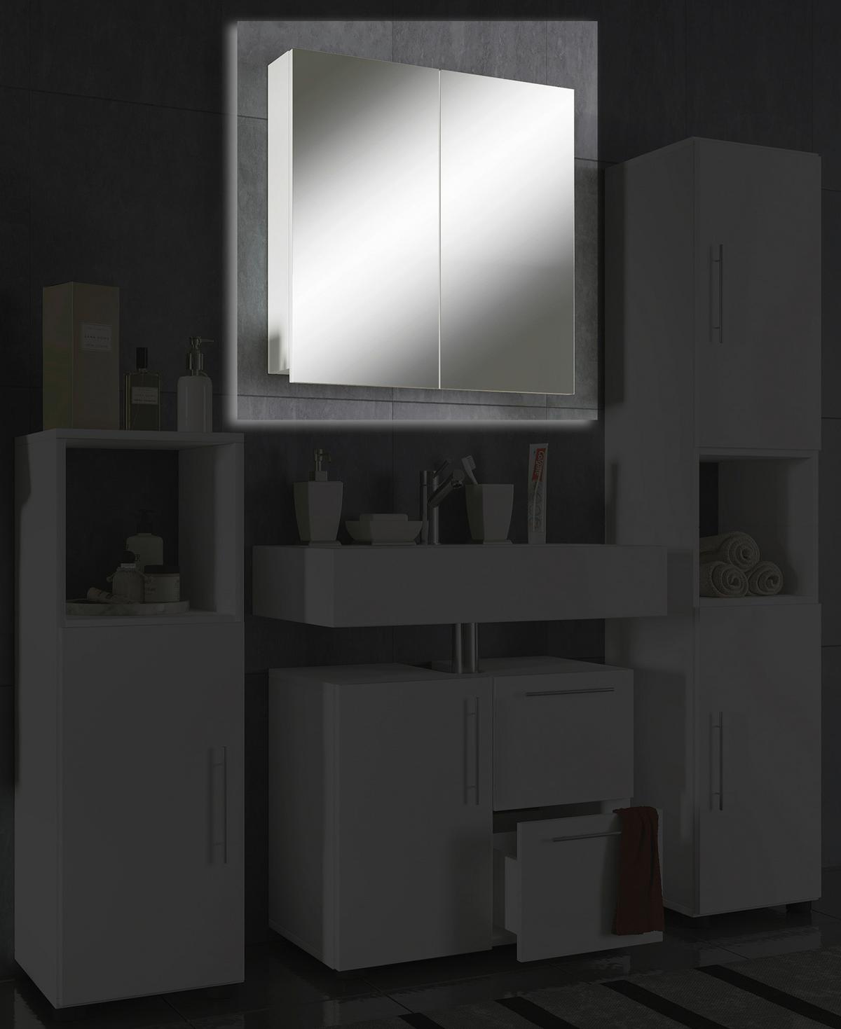 Omara Z Ogledalom Flandu, Bela - bela, Moderno, leseni material (60/59,4/12cm) - MID.YOU