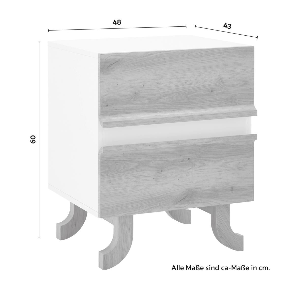 Nachttisch Vira Weiß/Kieferfarben Echtholz - Weiß/Kieferfarben, MODERN, Holz (48/60/43cm) - Bessagi Home