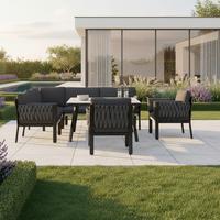 Dining-Loungeset Elisa Schwarz Outdoorstoff/Metall - Schwarz/Grau, MODERN, Kunststoff/Textil (238/238cm) - Bessagi Garden